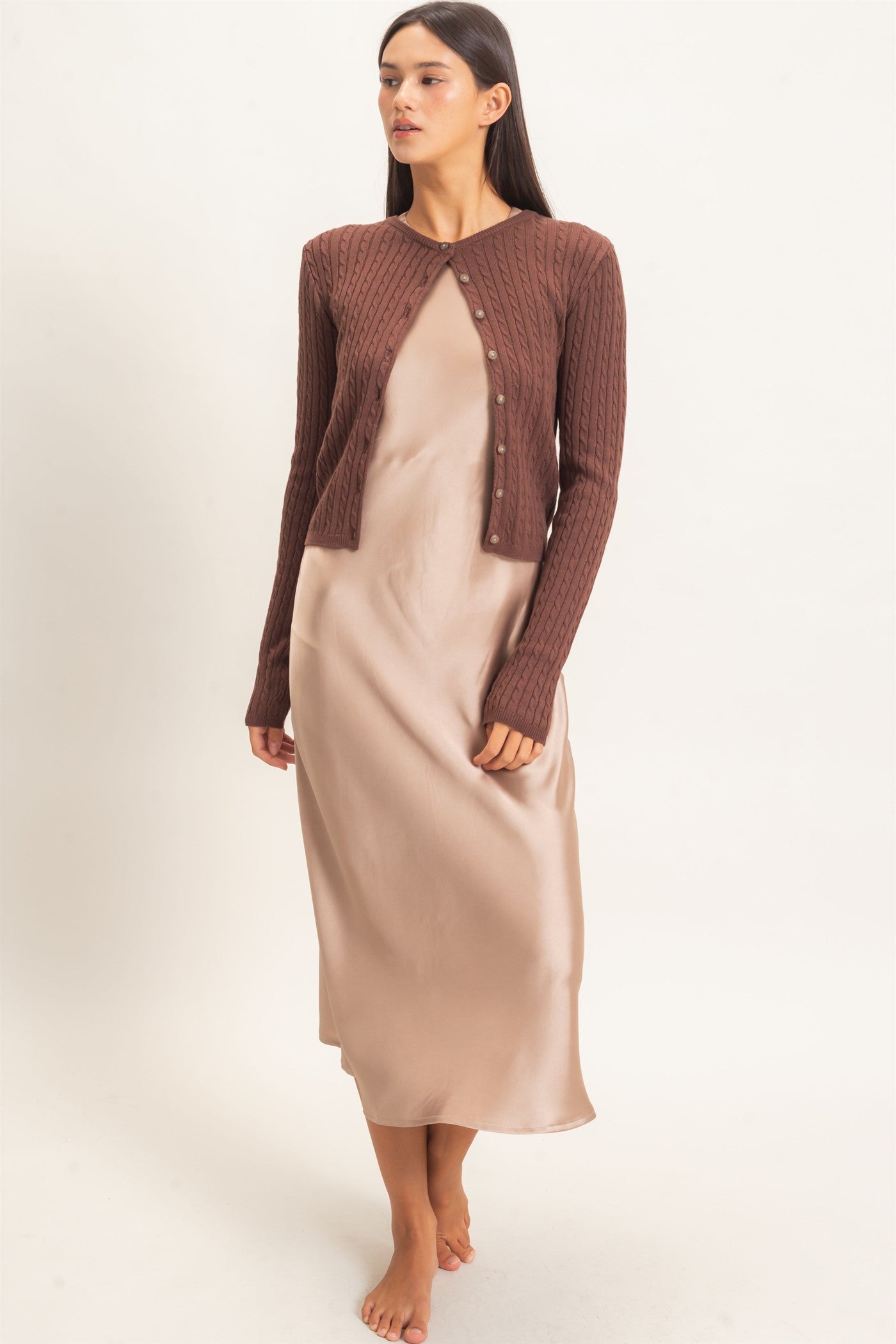 Wholesale Cable Knit Cardigan Cardigans DZ26E256 DARK BROWN DOUBLE ZERO