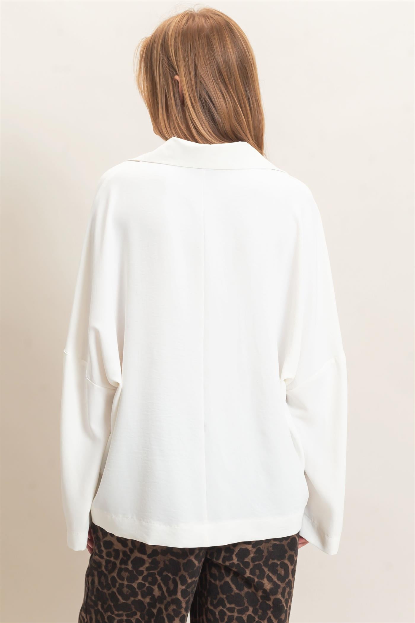 Wholesale Buttoned Collar Split Sleeve Top Clothing Tops HF26F071 OFF WHITE HYFVE