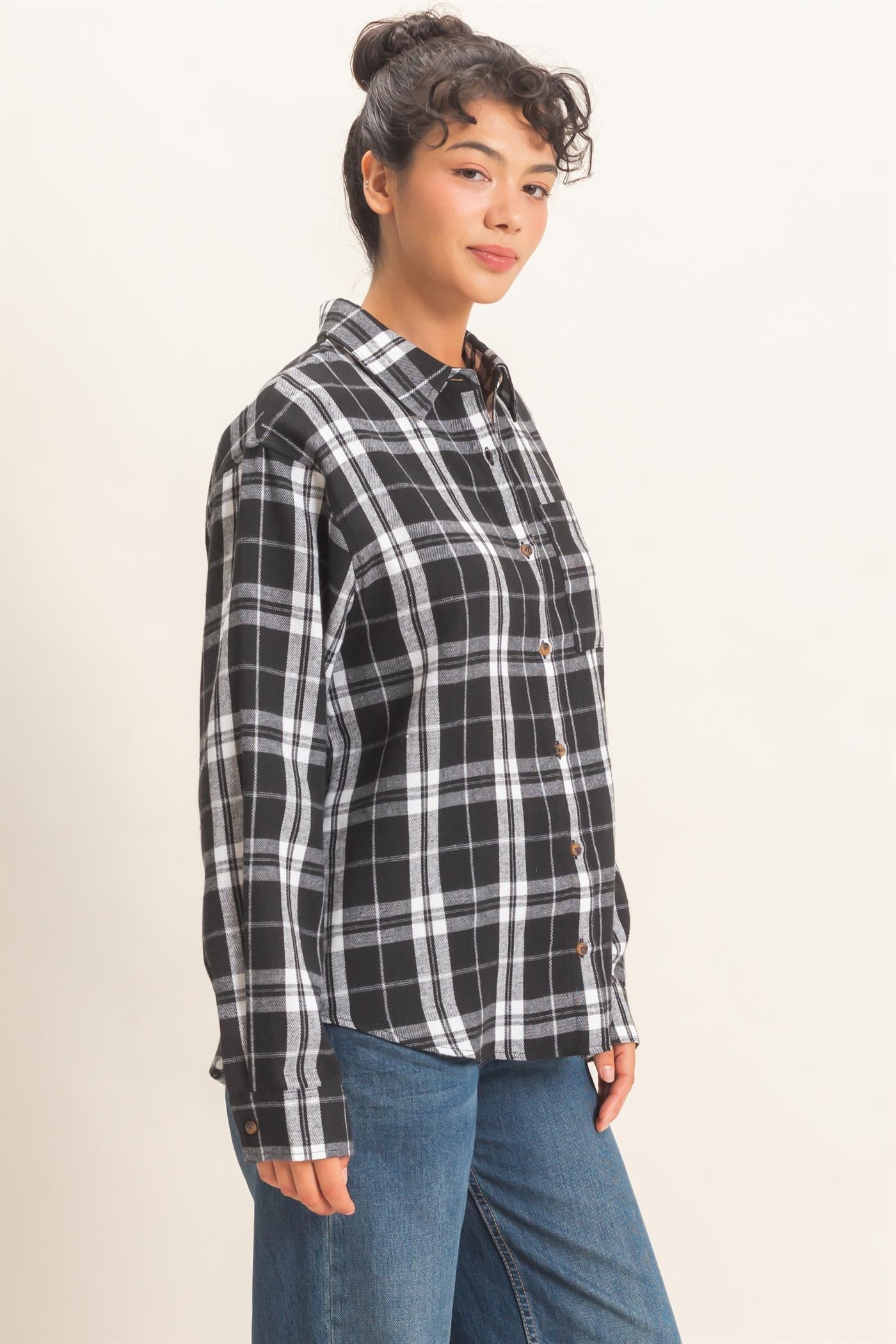 Wholesale Plaid Long Sleeve Shirt Shirts DZ26F275 BLACK DOUBLE ZERO