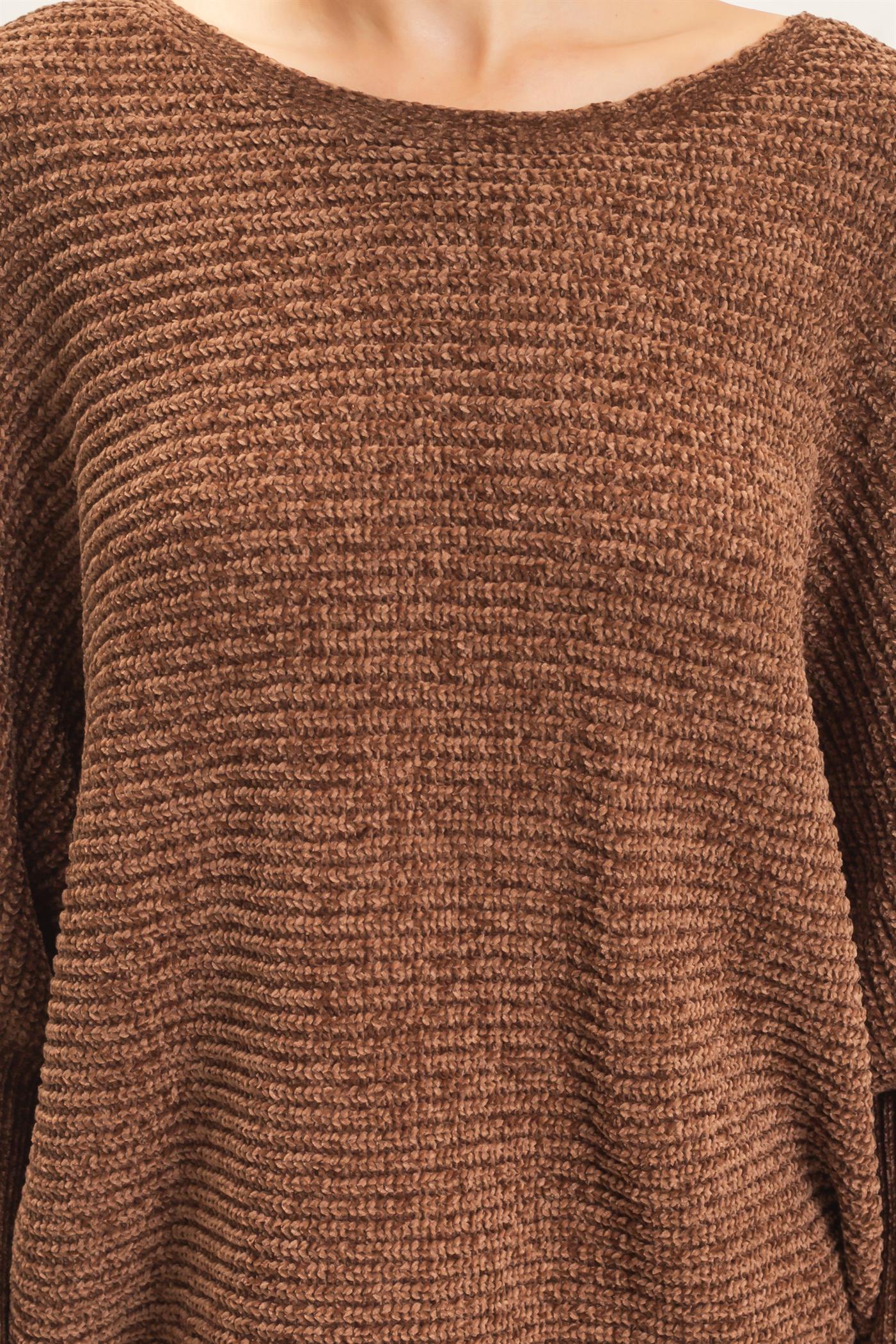 Wholesale Chenille Boat Neck Dolman Sleeve Sweater Sweaters HF26F185 BROWN HYFVE