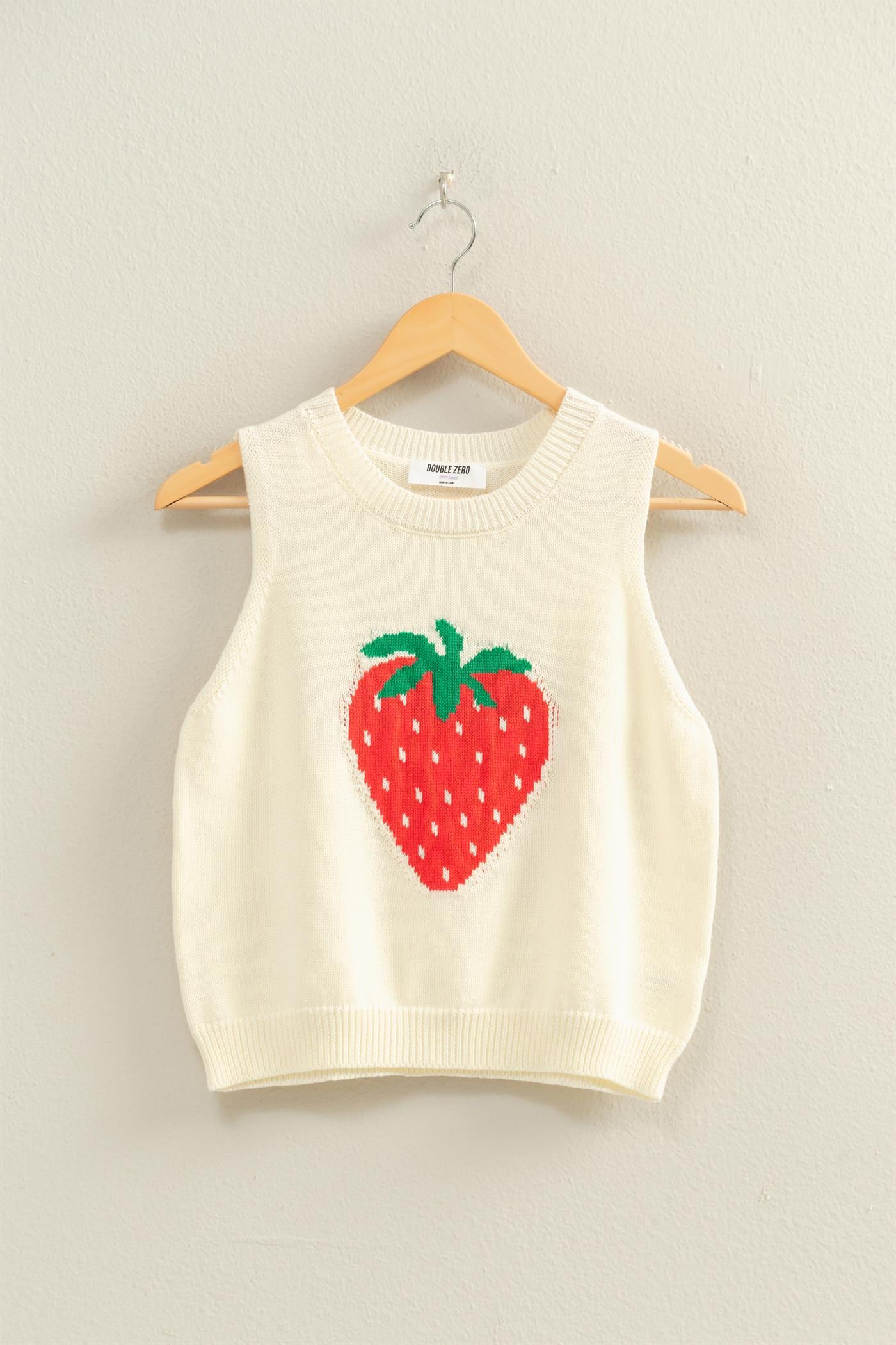 Wholesale Strawberry Sleeveless Knit Top Clothing Tops DZ26A035 CREAM DOUBLE ZERO