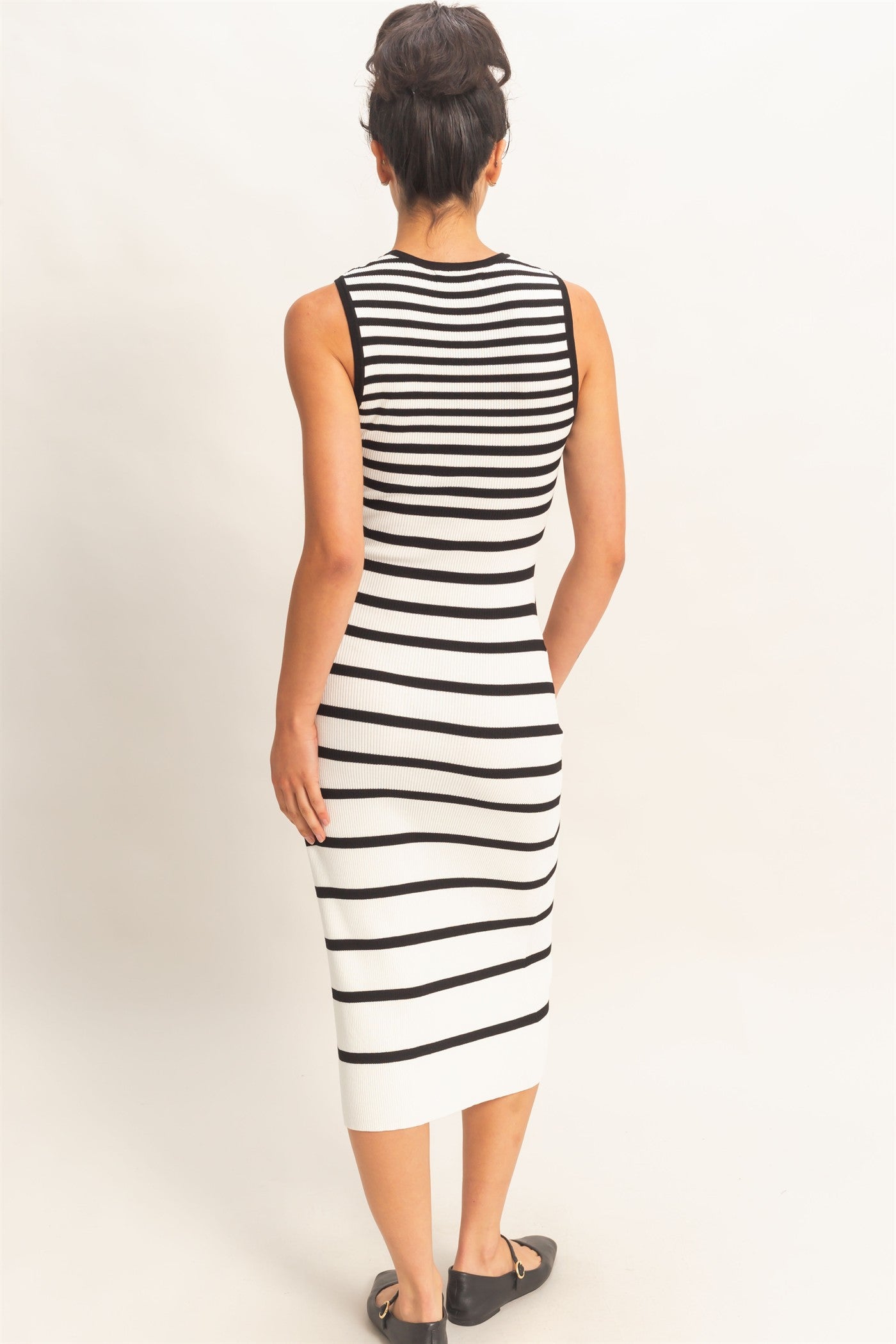Wholesale Striped Ribbed Tank Midi Dress Dresses DZ26A797 WHITE DOUBLE ZERO