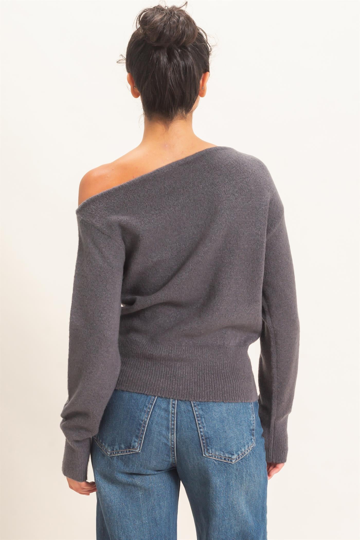 Wholesale Off The Shoulder Sweater Top Sweaters DZ26F290 CHARCOAL DOUBLE ZERO