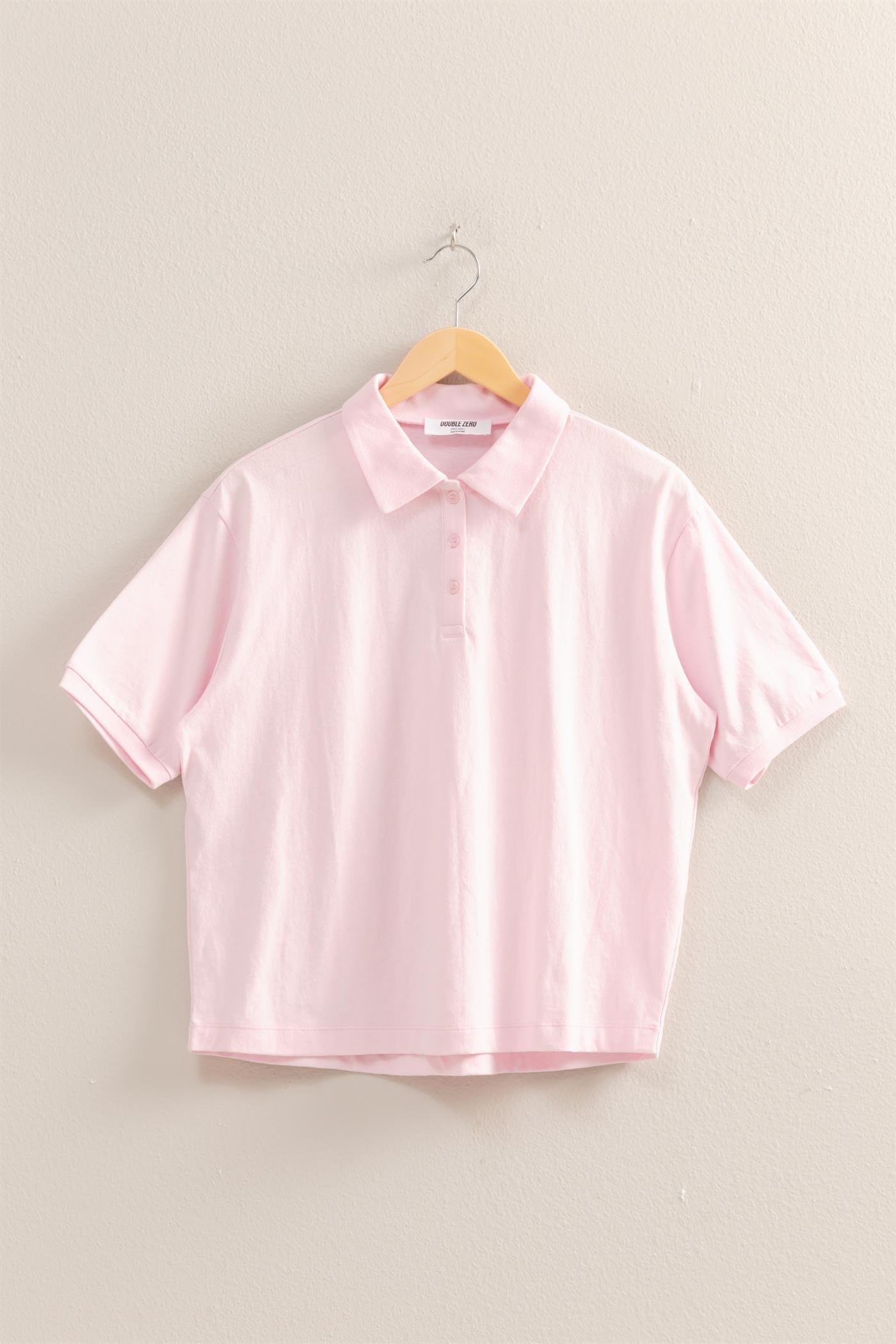Wholesale Collared Neck Short Sleeve Relaxed Top Polos DZ25C257 SOFT PINK DOUBLE ZERO