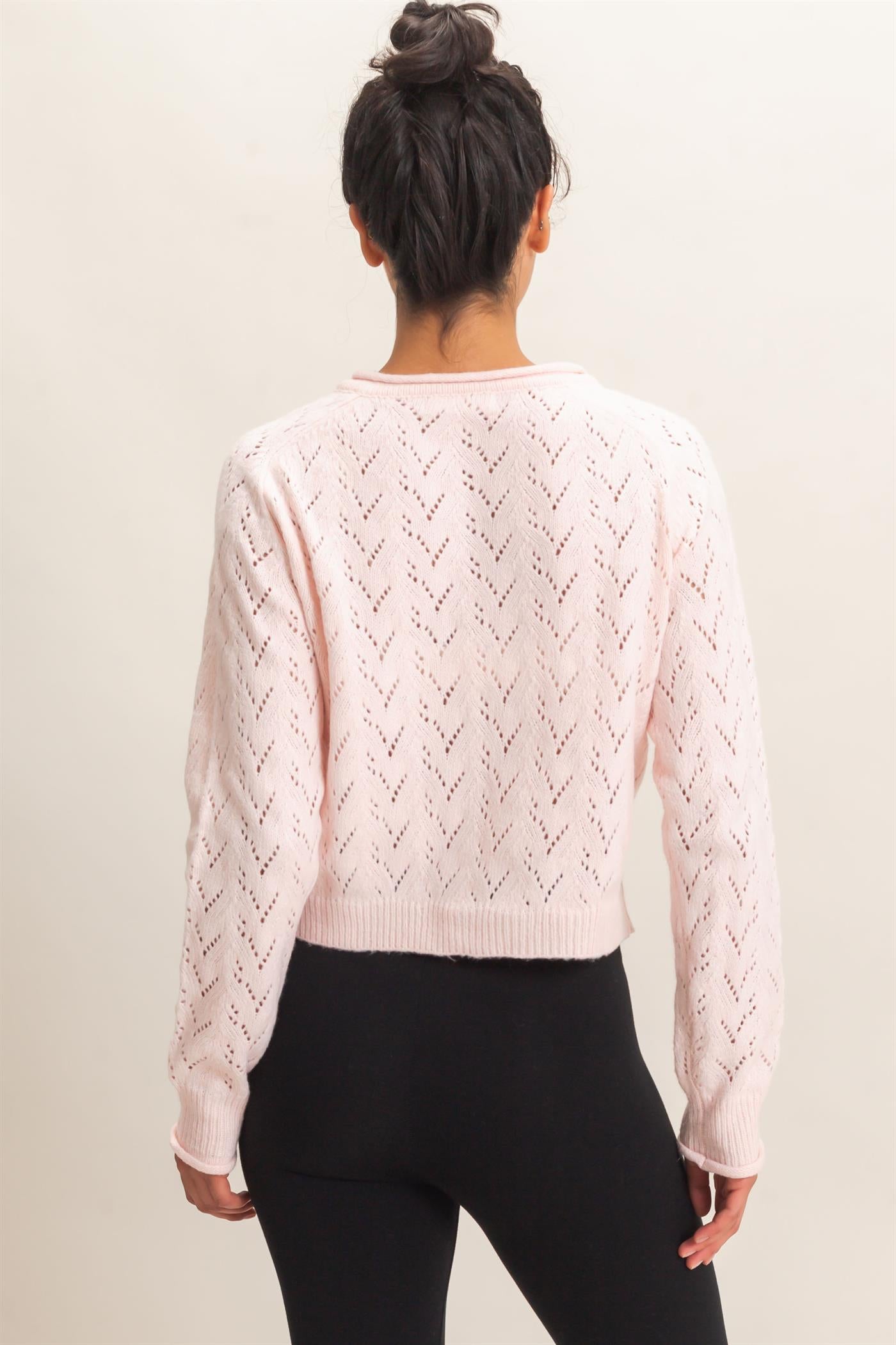 Wholesale Pointelle Knit Button Front Cardigan Cardigans DZ26C978 LIGHT PINK DOUBLE ZERO