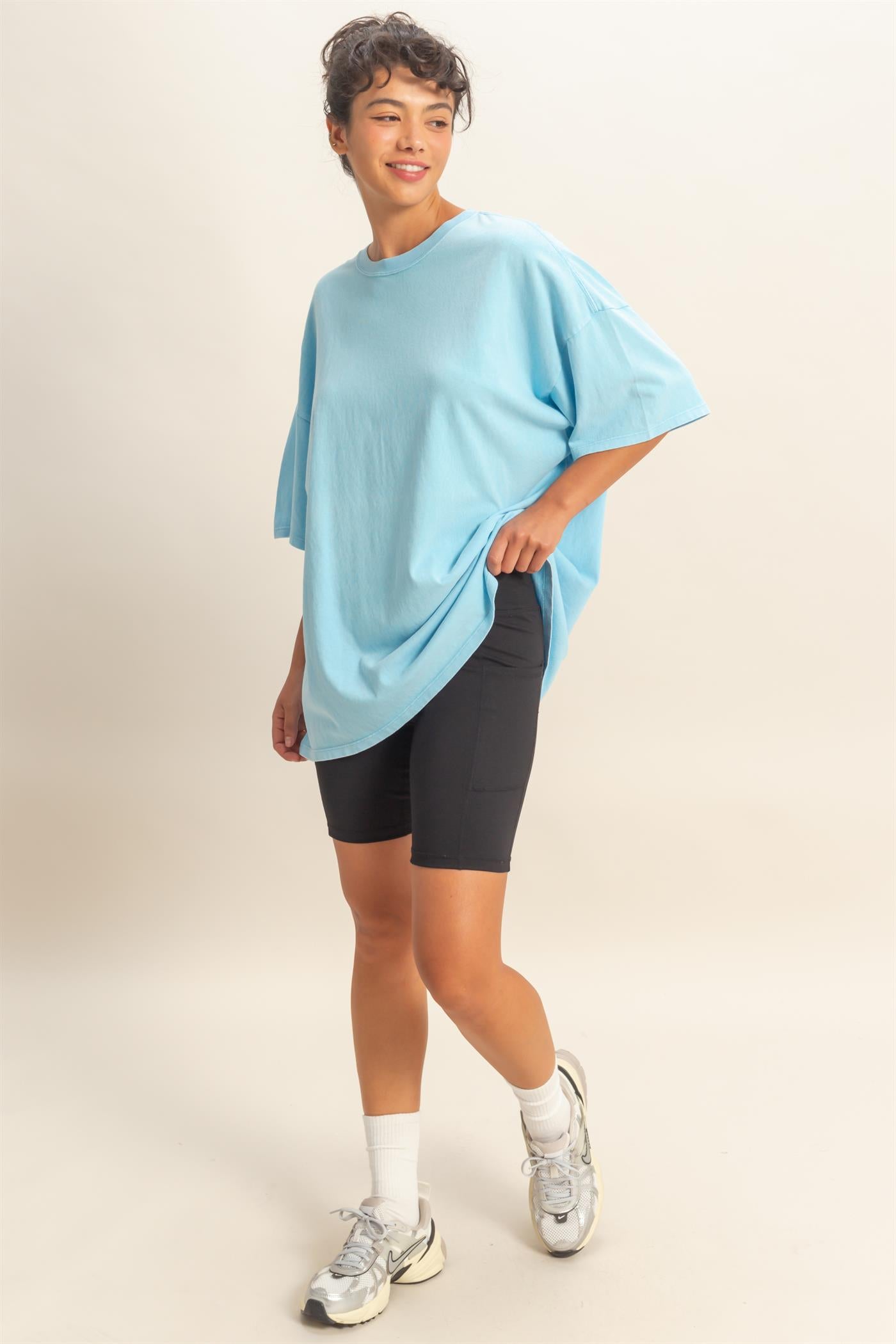 Wholesale Oversized Mineral Wash T-Shirt T-Shirts DZ26A031 BLUE DOUBLE ZERO