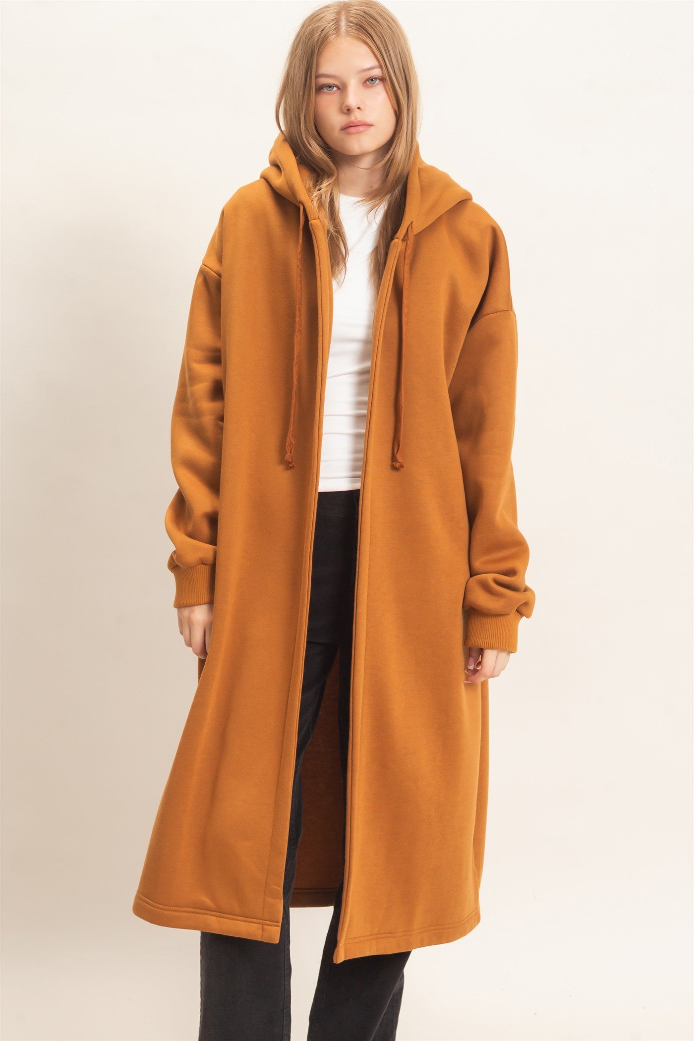 Wholesale Oversized Hooded Open Front Coat Coats & Jackets HF26F142-D CAMEL HYFVE