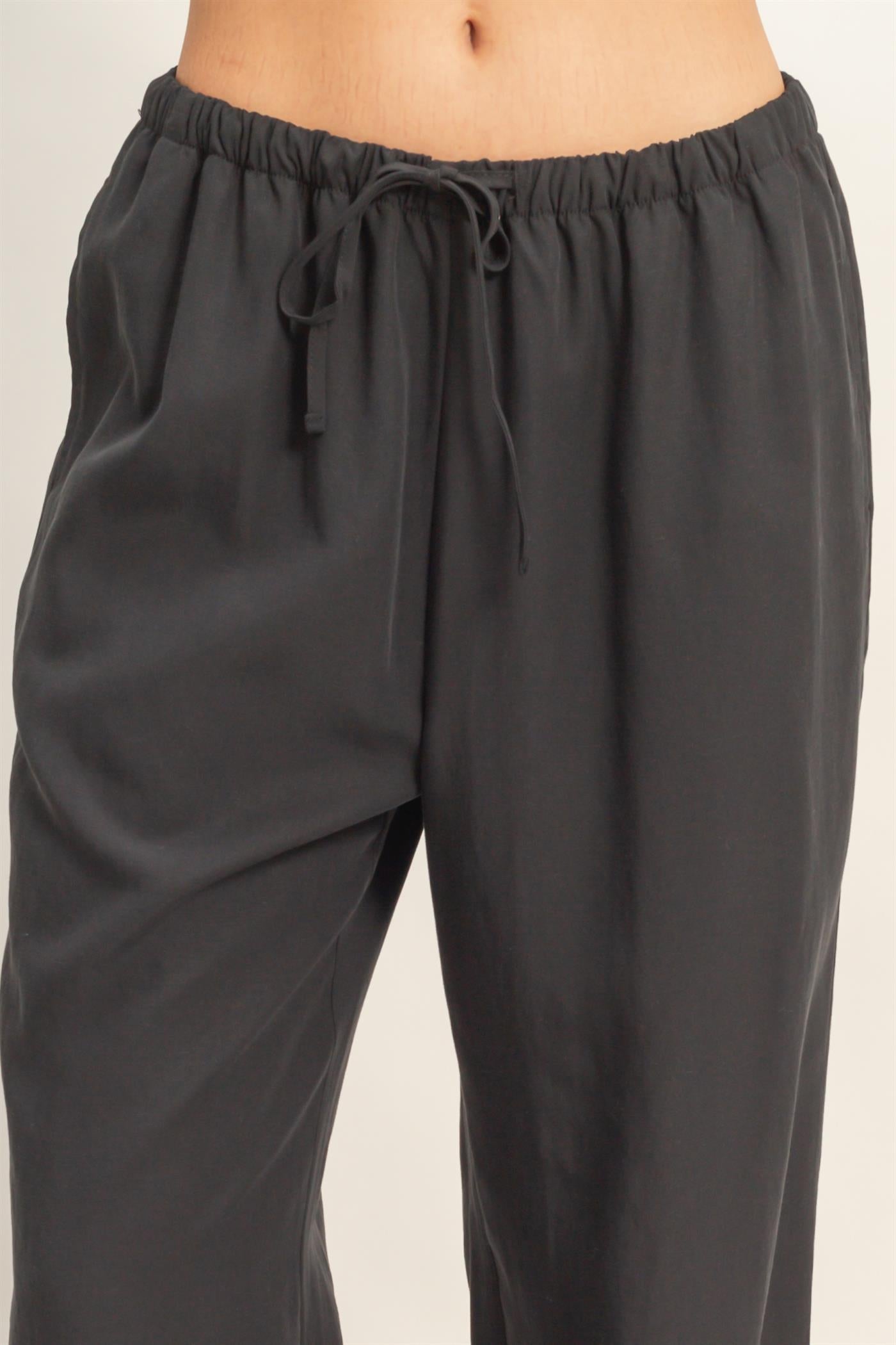 Wholesale Lyocell Linen Elastic Waist Straight Leg Pants Pants DZ26A979 BLACK DOUBLE ZERO