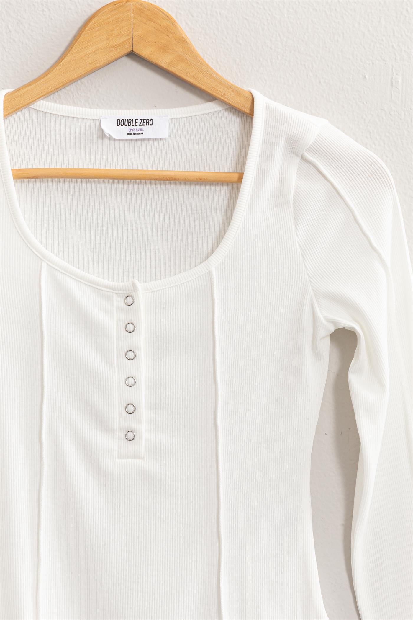 Wholesale Ribbed Long Sleeve Button Front Top Clothing Tops DZ25A025 OFF WHITE DOUBLE ZERO