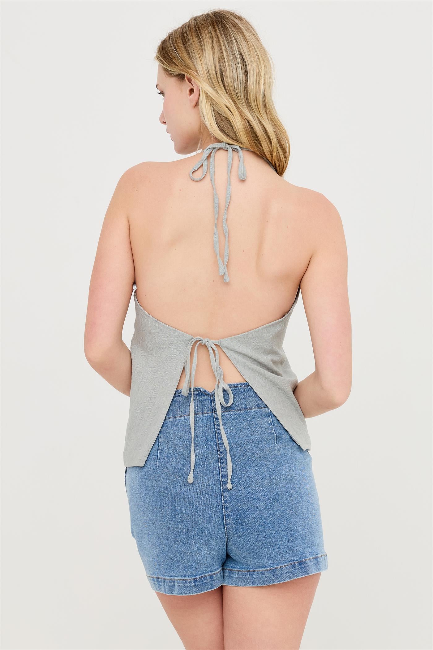 Wholesale Button Front Halter Top Clothing Tops HF26C130 DUSTY SAGE HYFVE