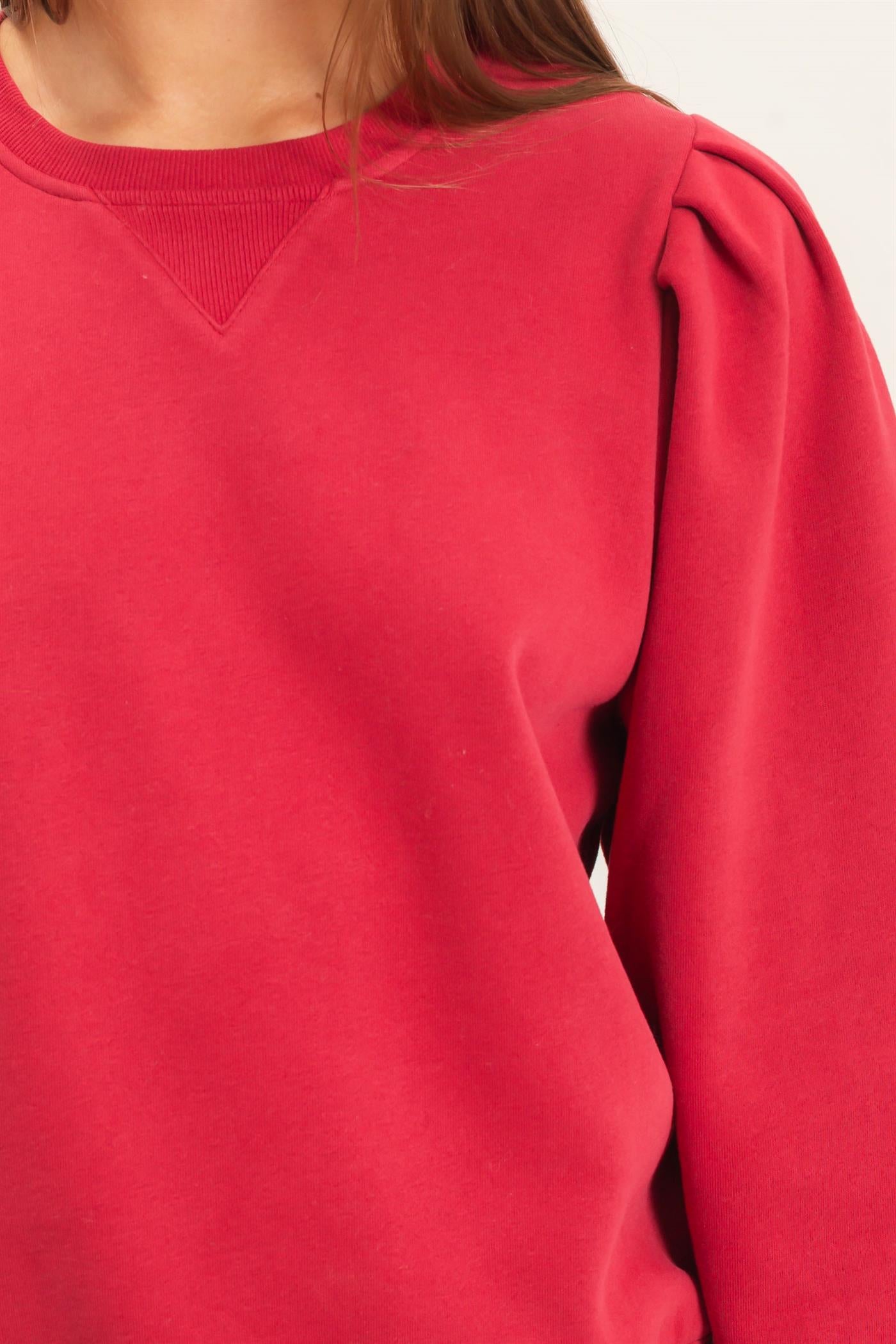 Wholesale Puff Sleeve Crew Neck Sweatshirt Sweatshirts DZ26E110 DARK RED DOUBLE ZERO