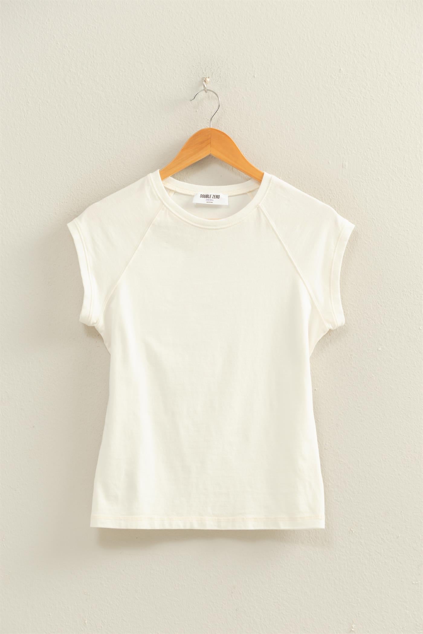Wholesale Mineral Wash Raglan Short Sleeve Top T-Shirts DZ26A741 WHITE DOUBLE ZERO