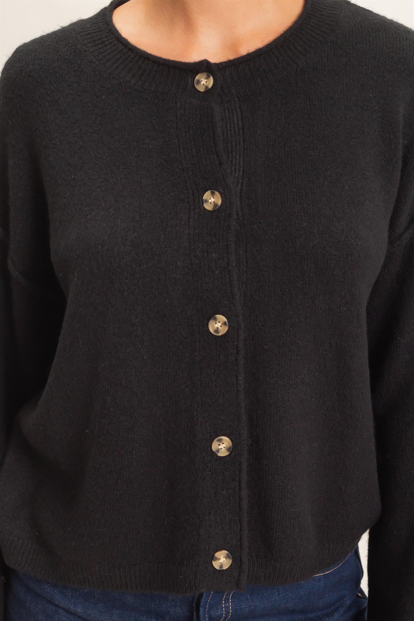 Wholesale Crew Neck Loose Fit Cardigan Cardigans DZ26E269 BLACK DOUBLE ZERO