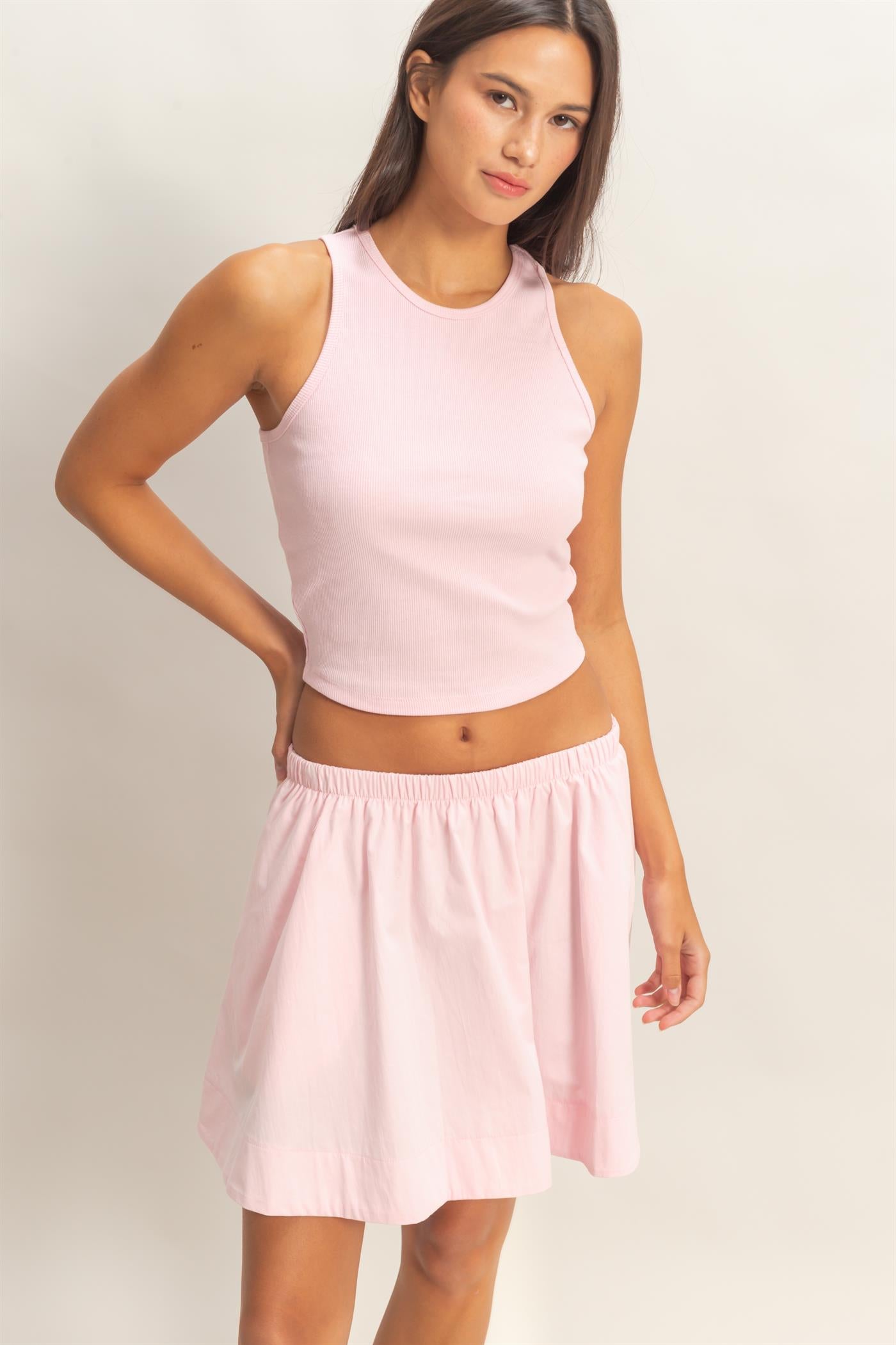 Wholesale Sleeveless Ribbed Top And Skirt Set Clothing DZ26C346-SET SOFT PINK DOUBLE ZERO