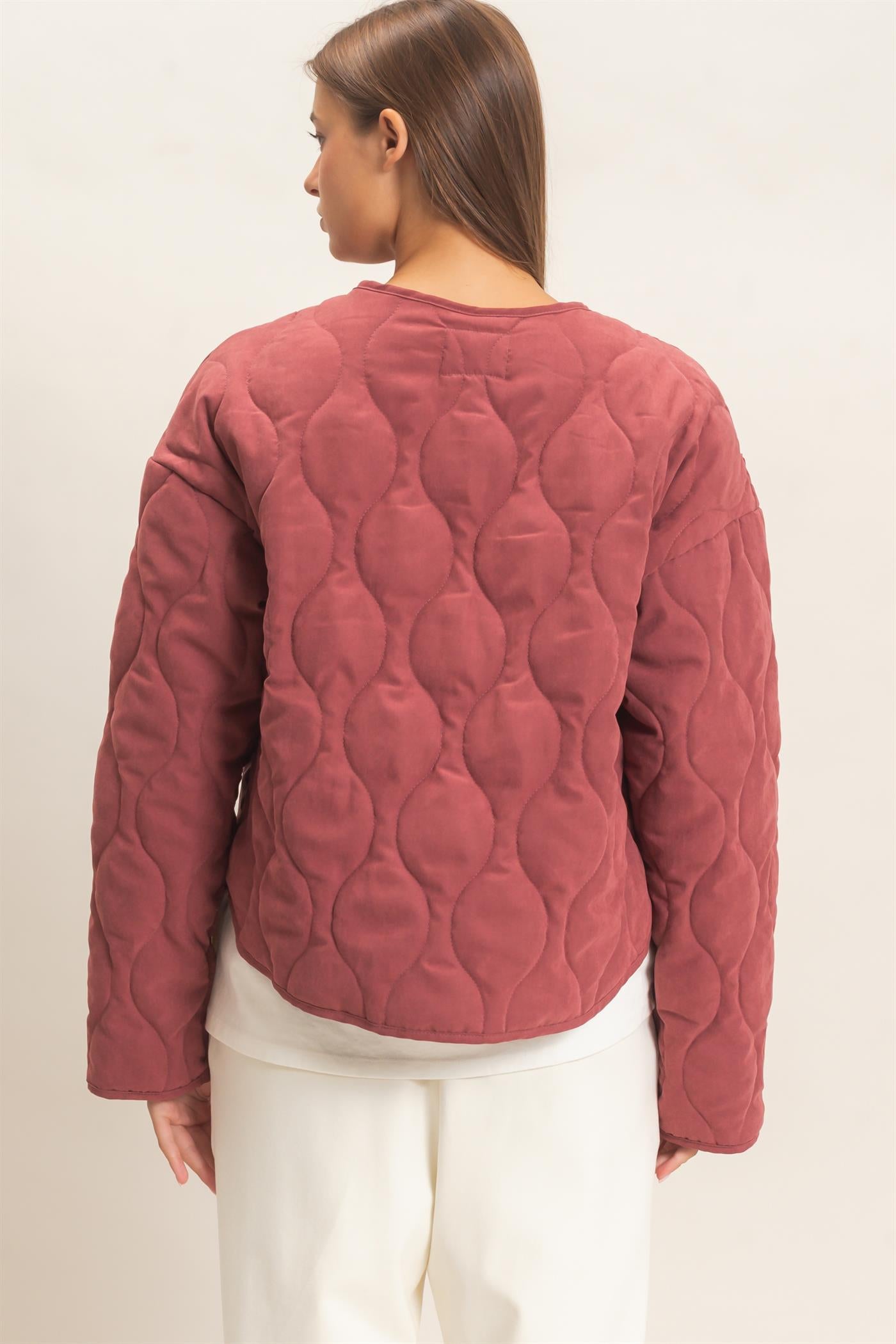 Wholesale Quilted Button Front Jacket Coats & Jackets DZ26F254 BURGUNDY DOUBLE ZERO