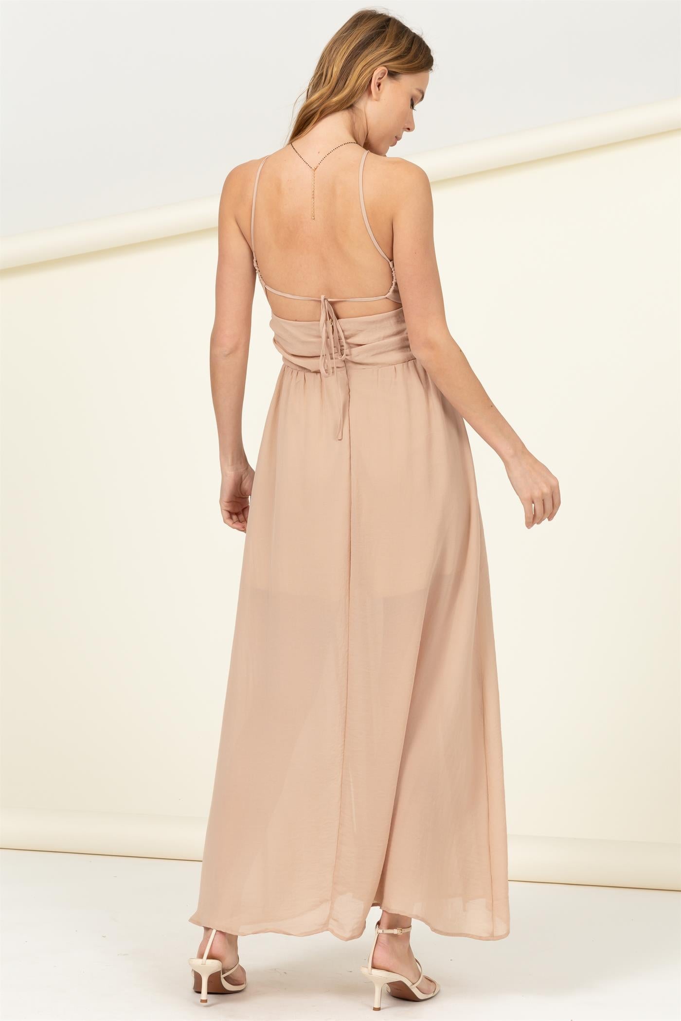 Wholesale Light Up The Night Cutout Maxi Dress Dresses HF22E539 TAUPE HYFVE