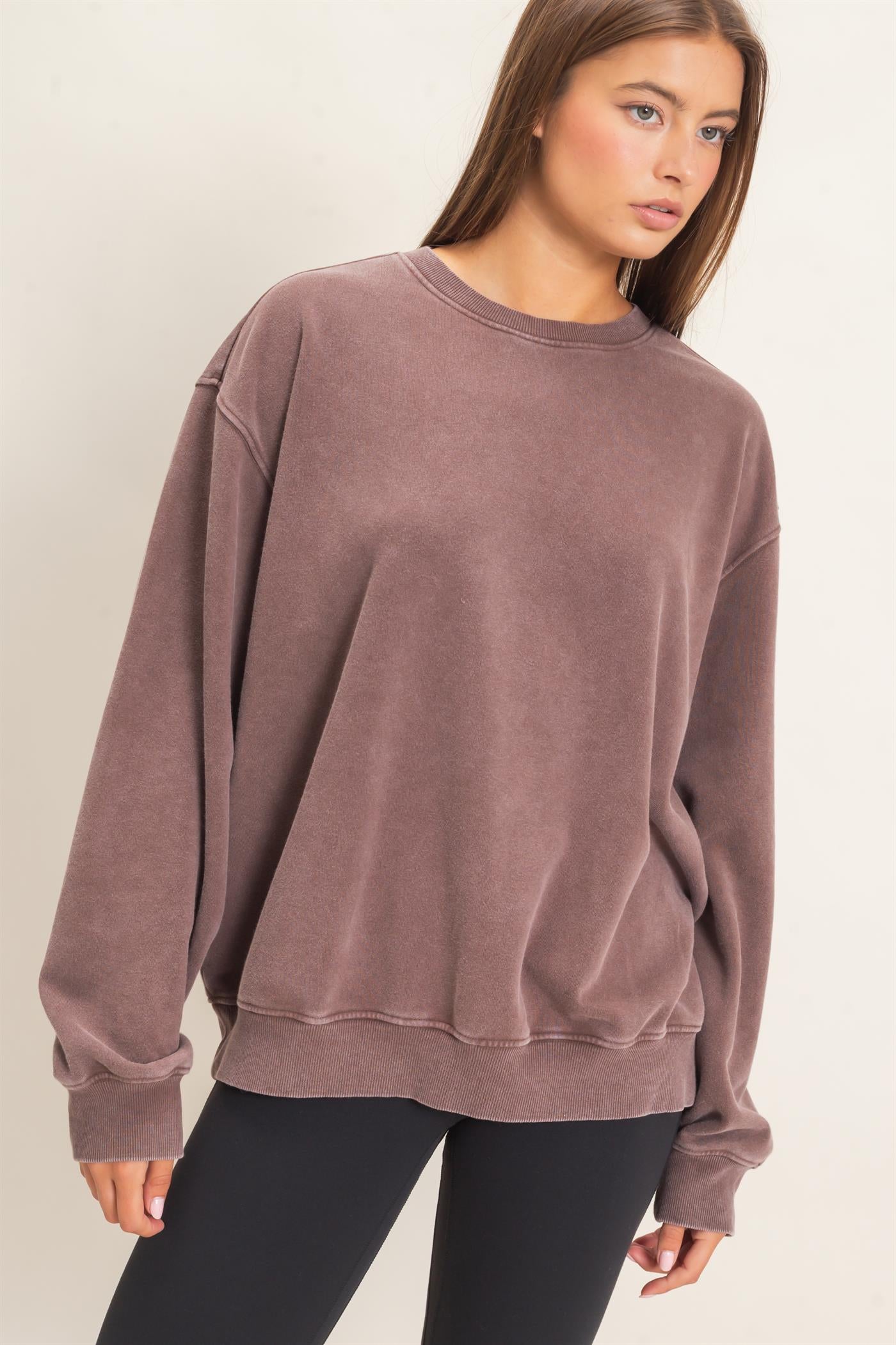 Wholesale Mineral Wash Crew Neck Sweatshirt Sweatshirts DZ26E990 DARK BROWN DOUBLE ZERO