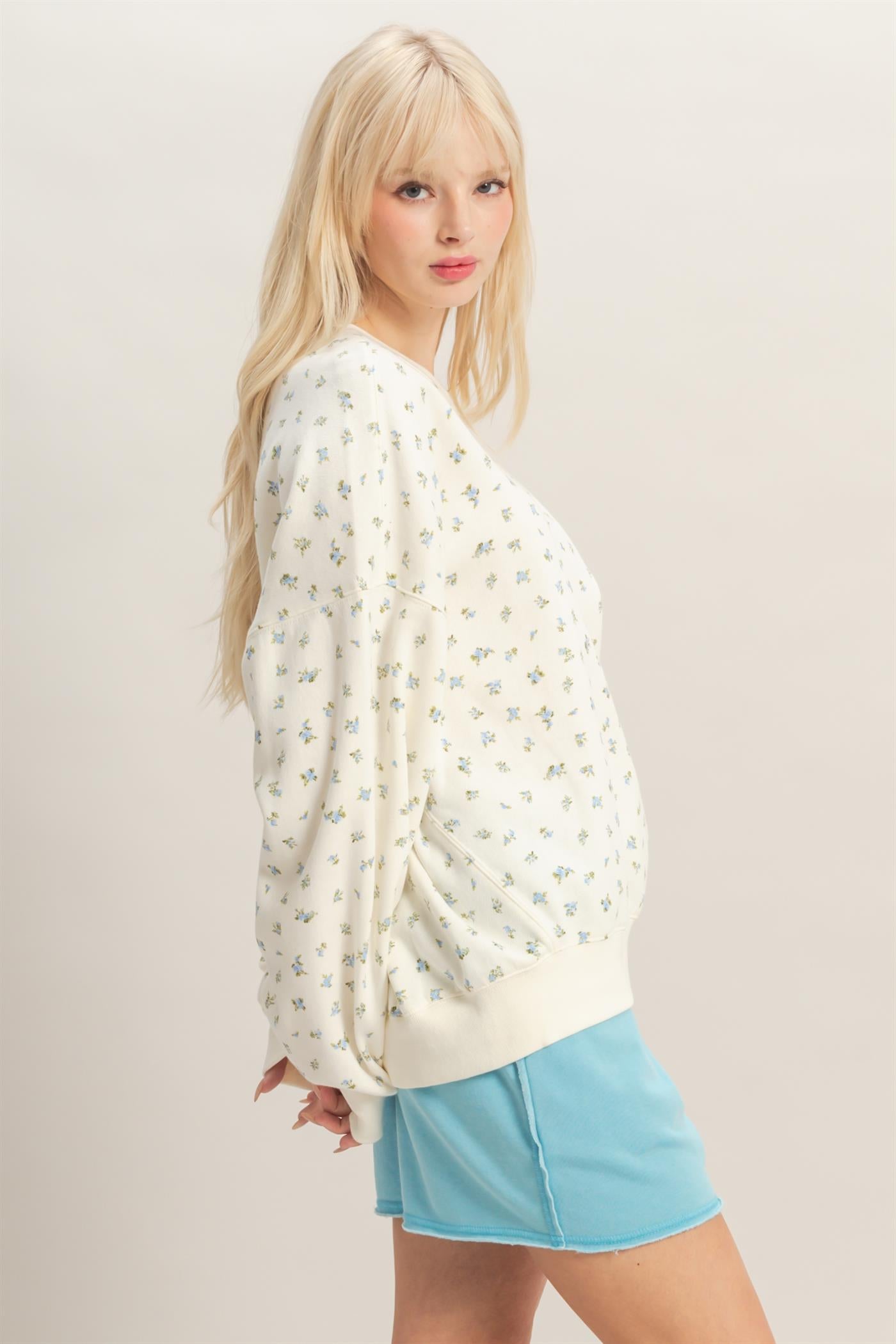 Wholesale Ditsy Floral Sweatshirt Sweatshirts DZ26C393 BLUE DOUBLE ZERO