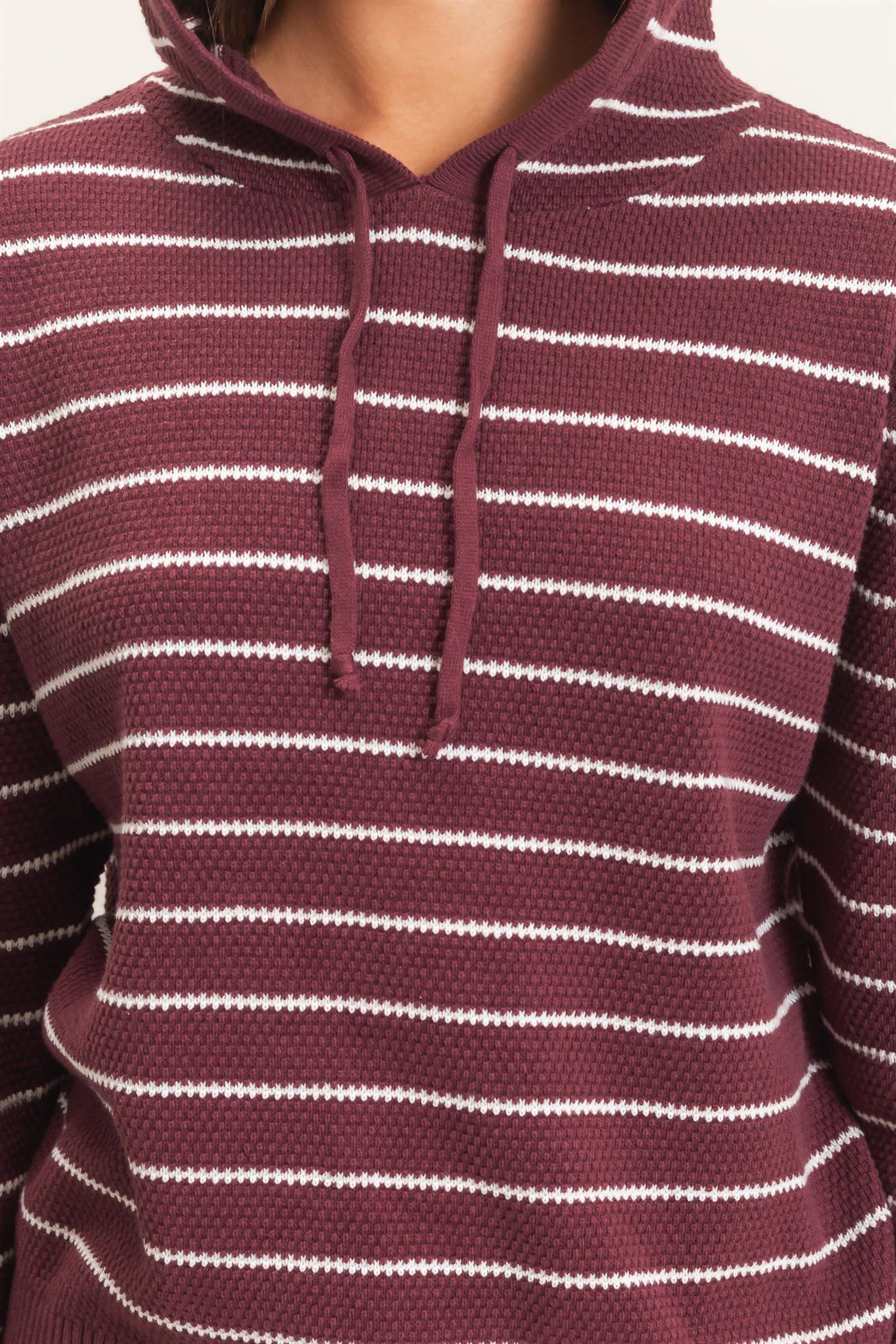 Wholesale Striped Hooded Sweater Hoodies DZ26C972 DARK CHERRY DOUBLE ZERO