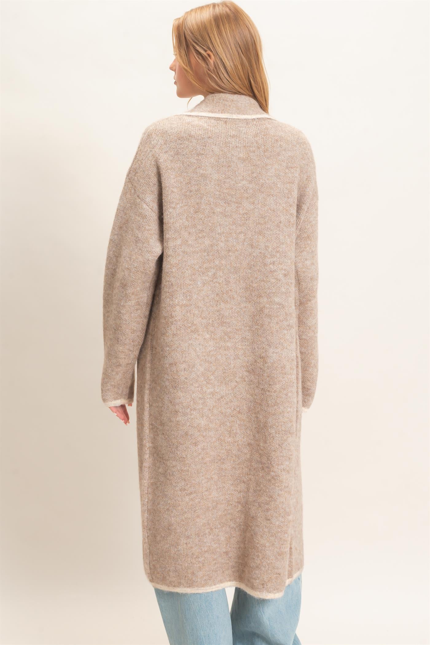 Wholesale Notched Collar Coatigan Sweater Cardigans HF26E695 BEIGE HYFVE