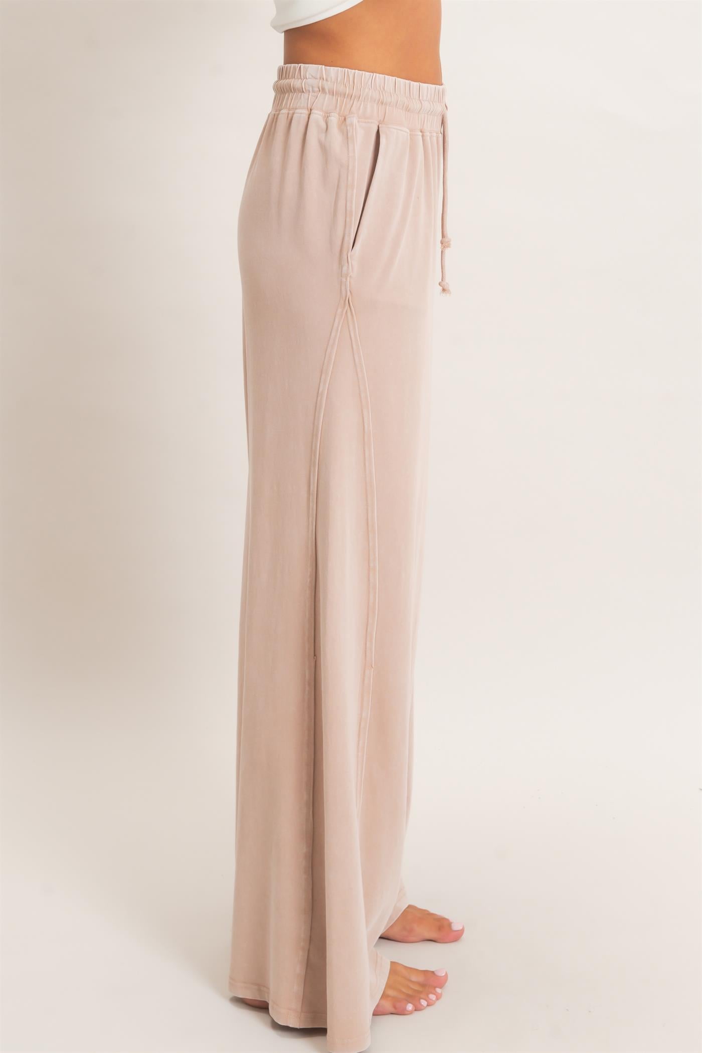 Wholesale Wide Leg Mineral Wash Pants Pants DZ26F406 DARK TAUPE DOUBLE ZERO