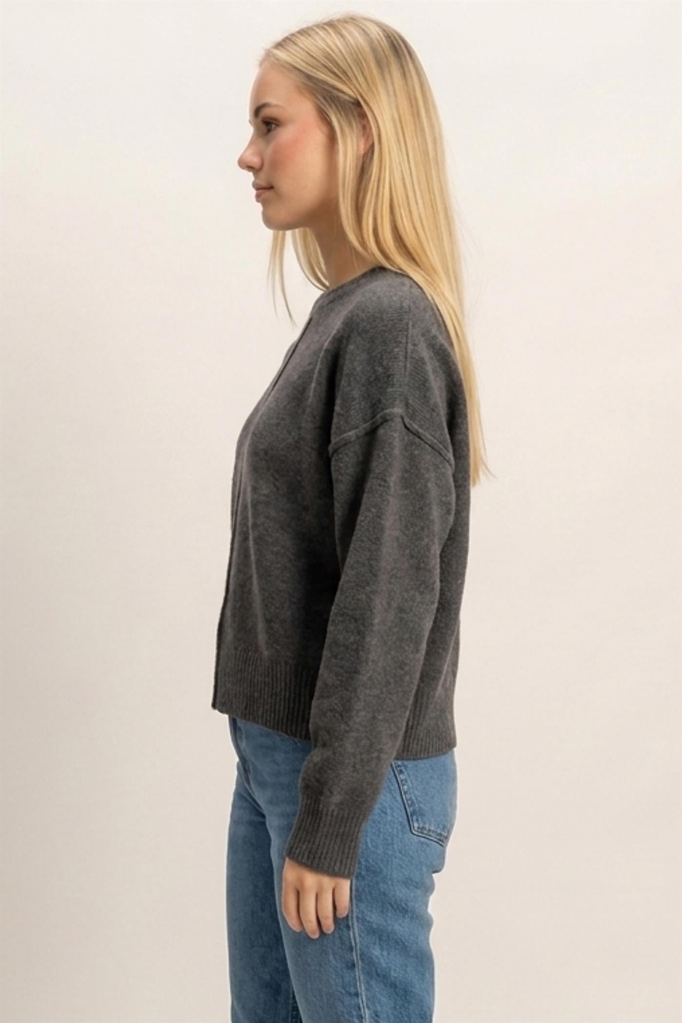 Wholesale Crew Neck Seam Detail Sweater Sweaters DZ26E240 CHARCOAL DOUBLE ZERO