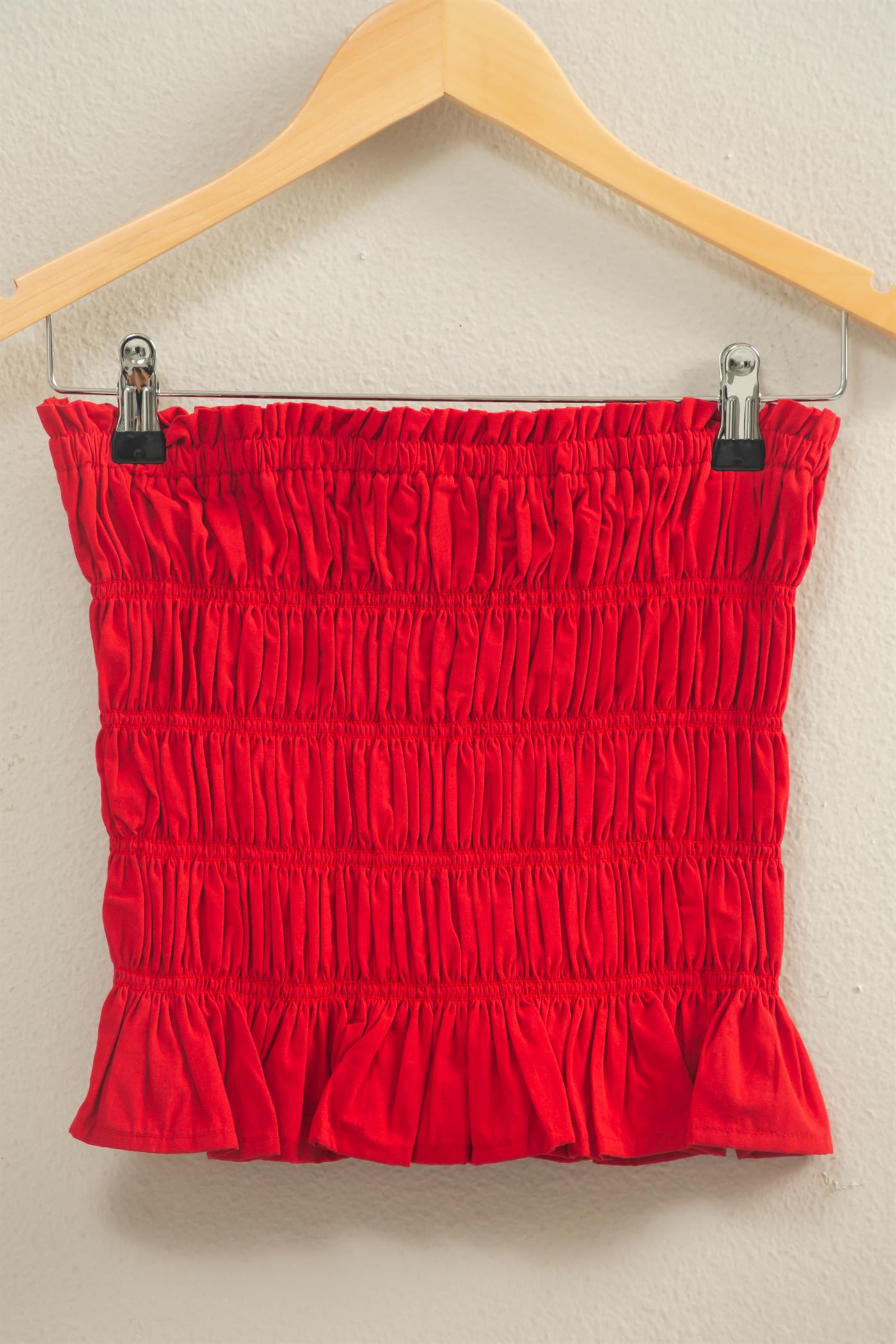 Wholesale Smocked Ruffle Tube Top Clothing Tops DZ26C282 RED DOUBLE ZERO