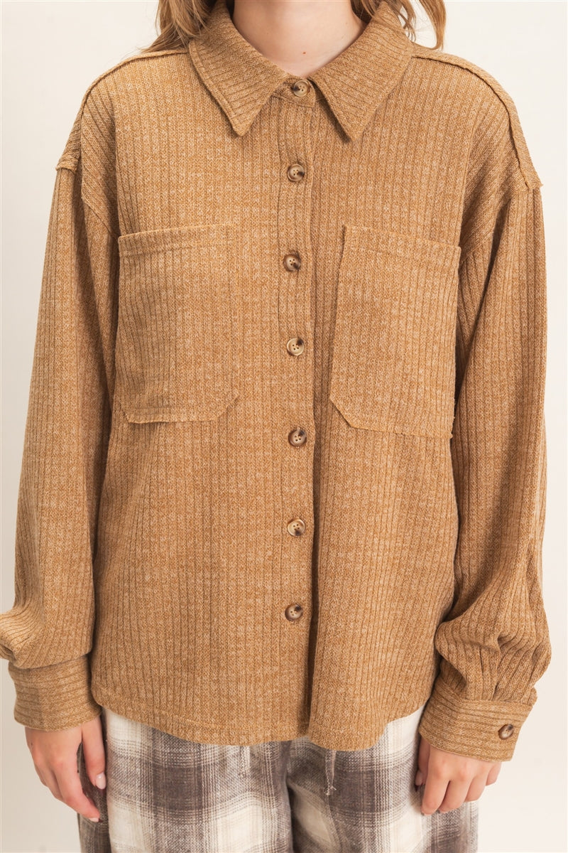 Wholesale Corduroy Button-Up Shirt Shirts HF26F138 LIGHT BROWN HYFVE