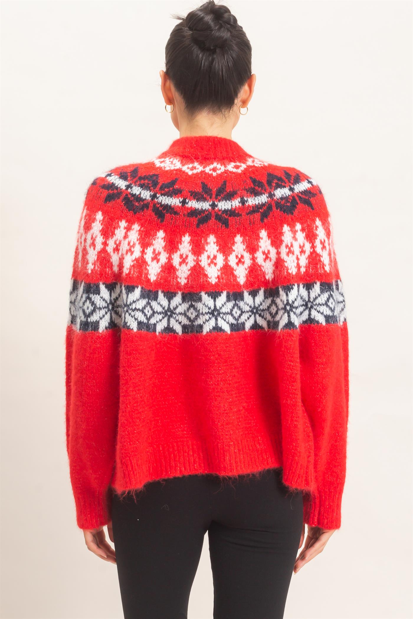 Wholesale Fair Isle Button-Front Cardigan Cardigans HF26E918 RED HYFVE