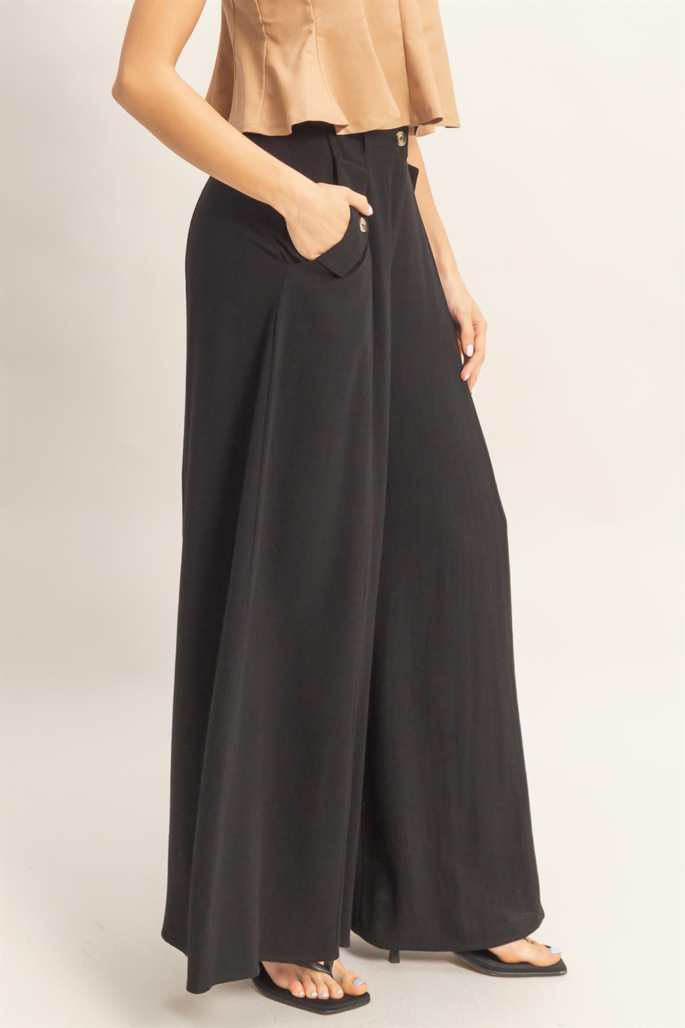 Wholesale Wide-Leg Flap Pocket Pants Pants HF26C302 BLACK HYFVE