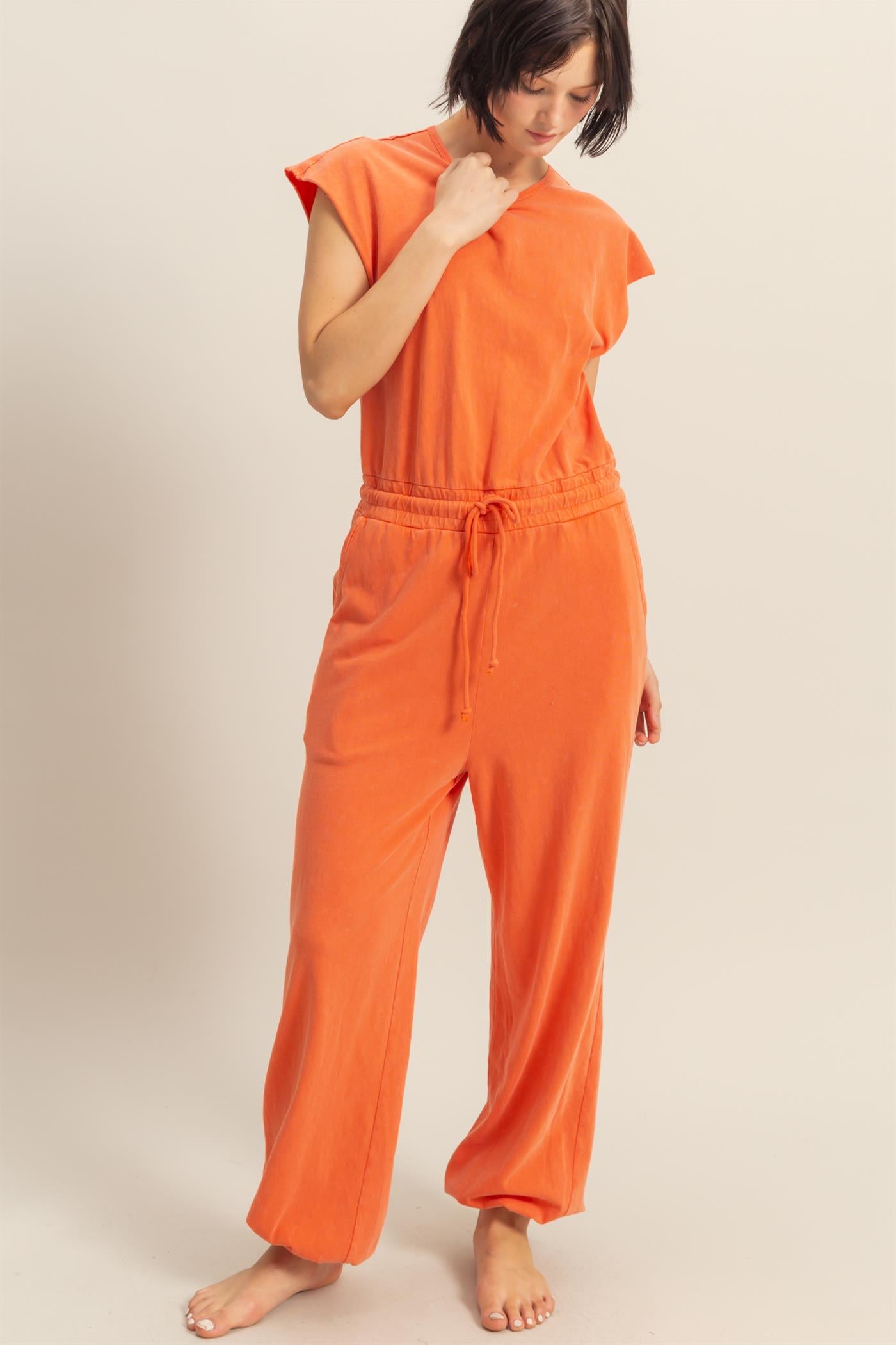 Wholesale Short Sleeve Casual Jumpsuit Clothing DZ24C619 TOMATO DOUBLE ZERO