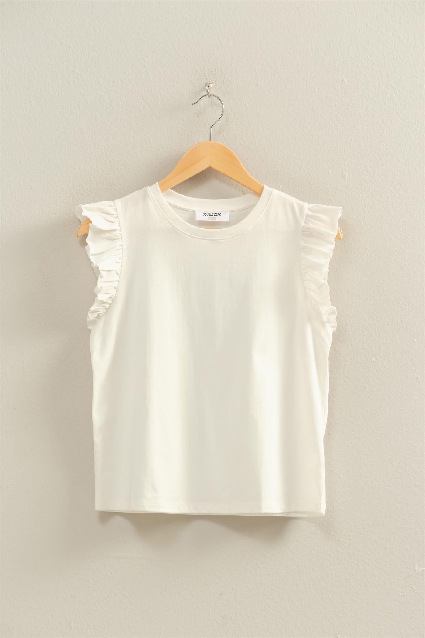 Wholesale Ruffle Cap Sleeve Crew Neck Top Clothing Tops DZ26C070 OFF WHITE DOUBLE ZERO