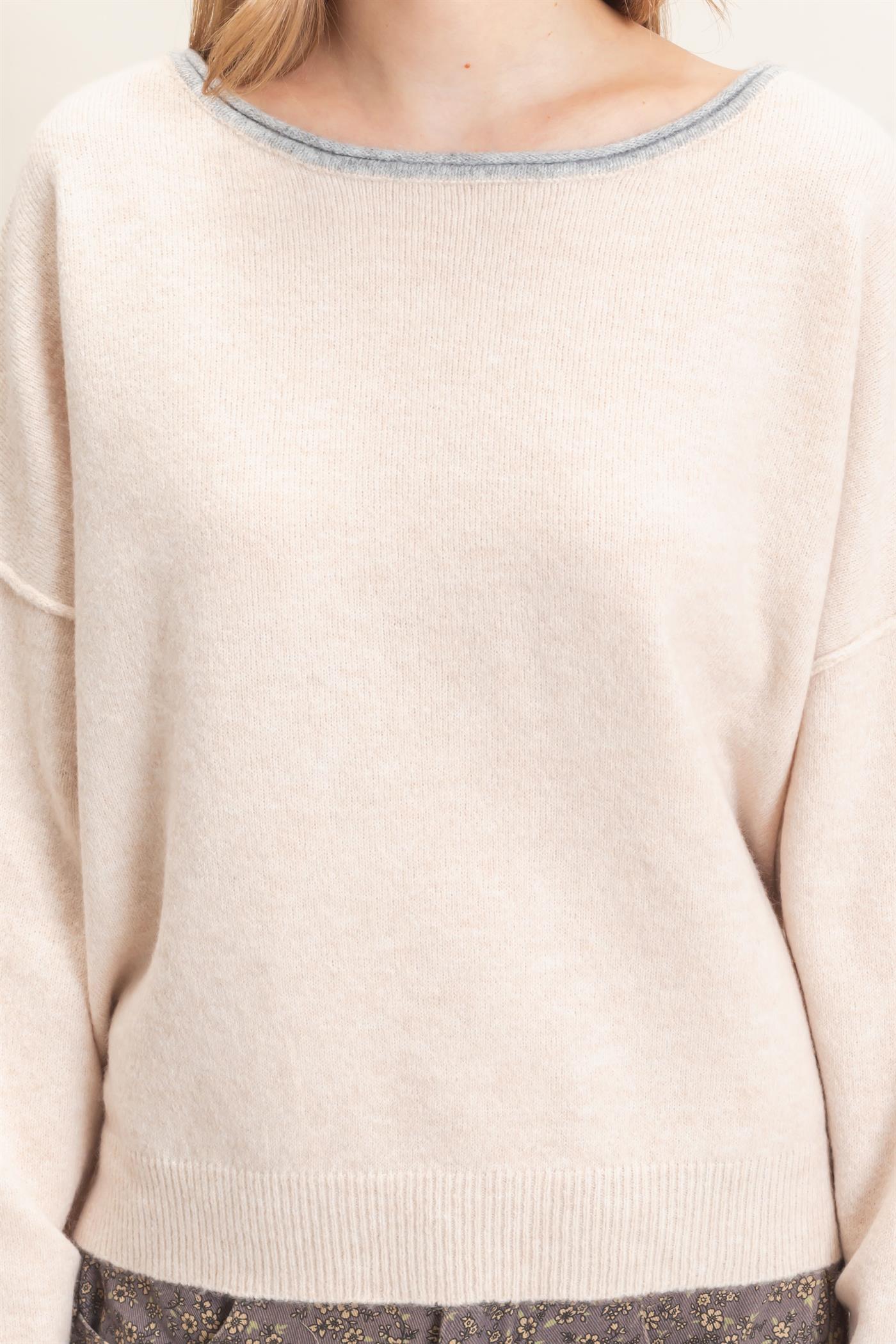 Wholesale Relaxed Wide Neck Knit Sweater Sweaters HF26E066-D ALMOND HYFVE