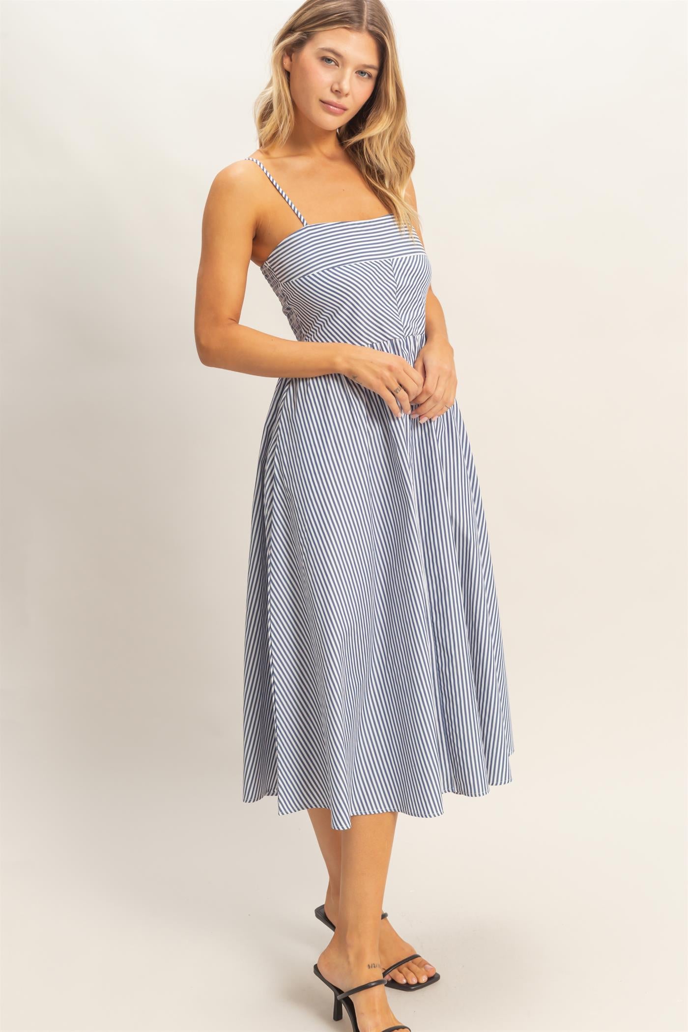 Wholesale Striped Spaghetti Strap Dress Dresses HF26A291-D NAVY HYFVE