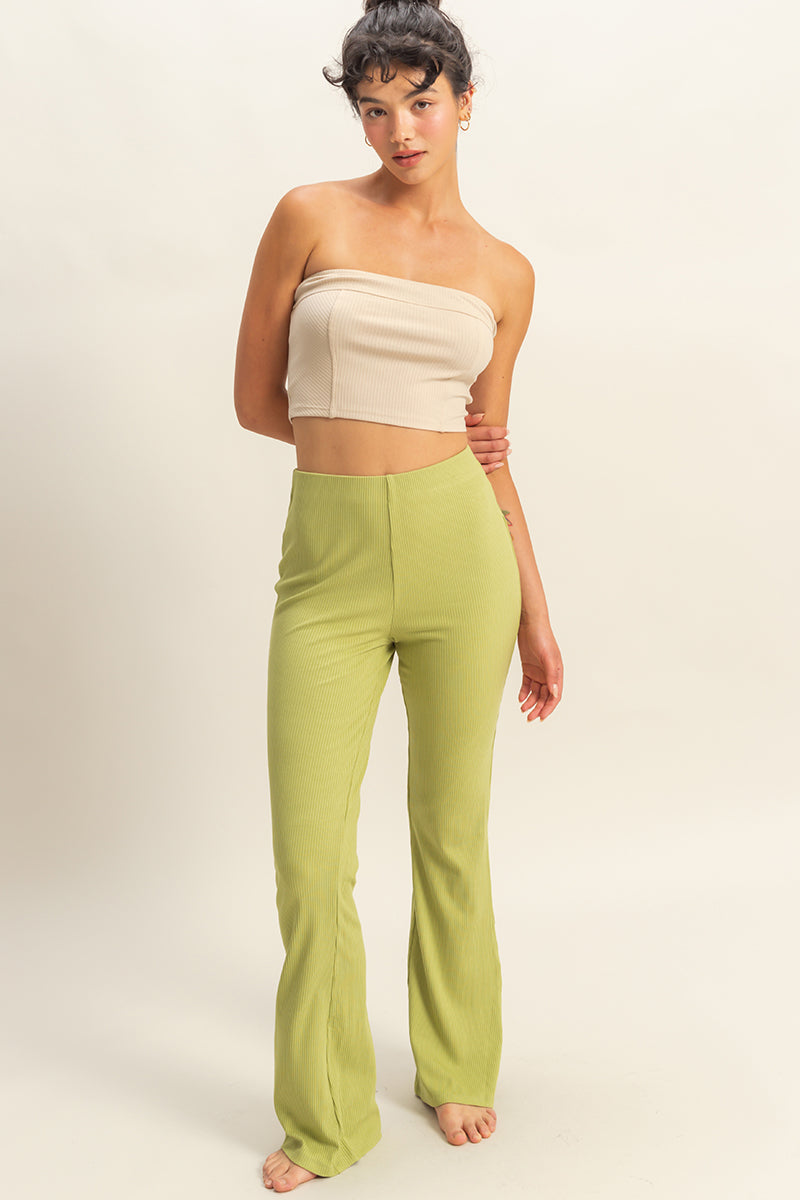 Wholesale Strapless Ribbed Crop Top Clothing Tops DZ23E512 KHAKI DOUBLE ZERO