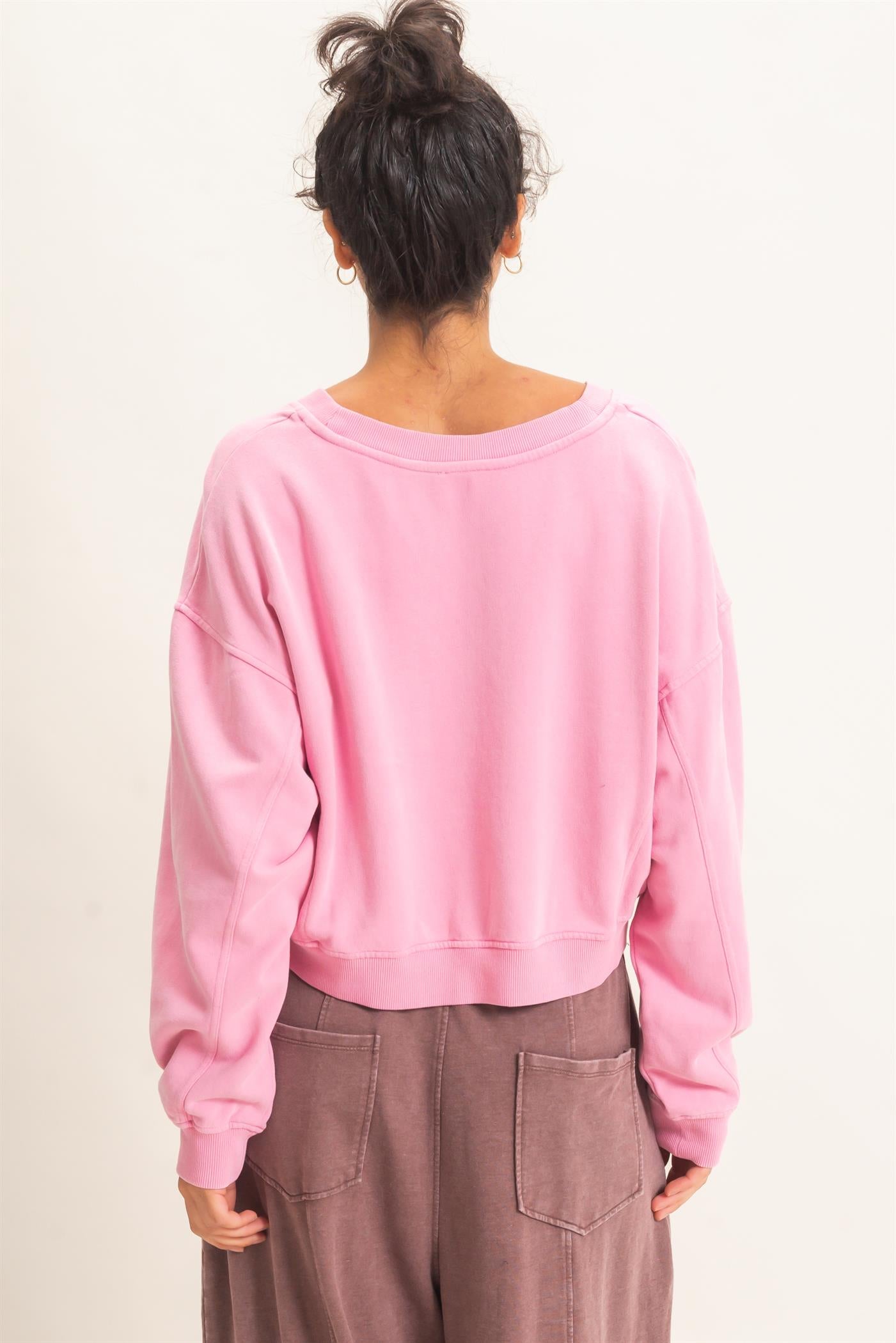 Wholesale Snow Wash V-Neck Sweatshirt Sweatshirts DZ26C844 PINK DOUBLE ZERO
