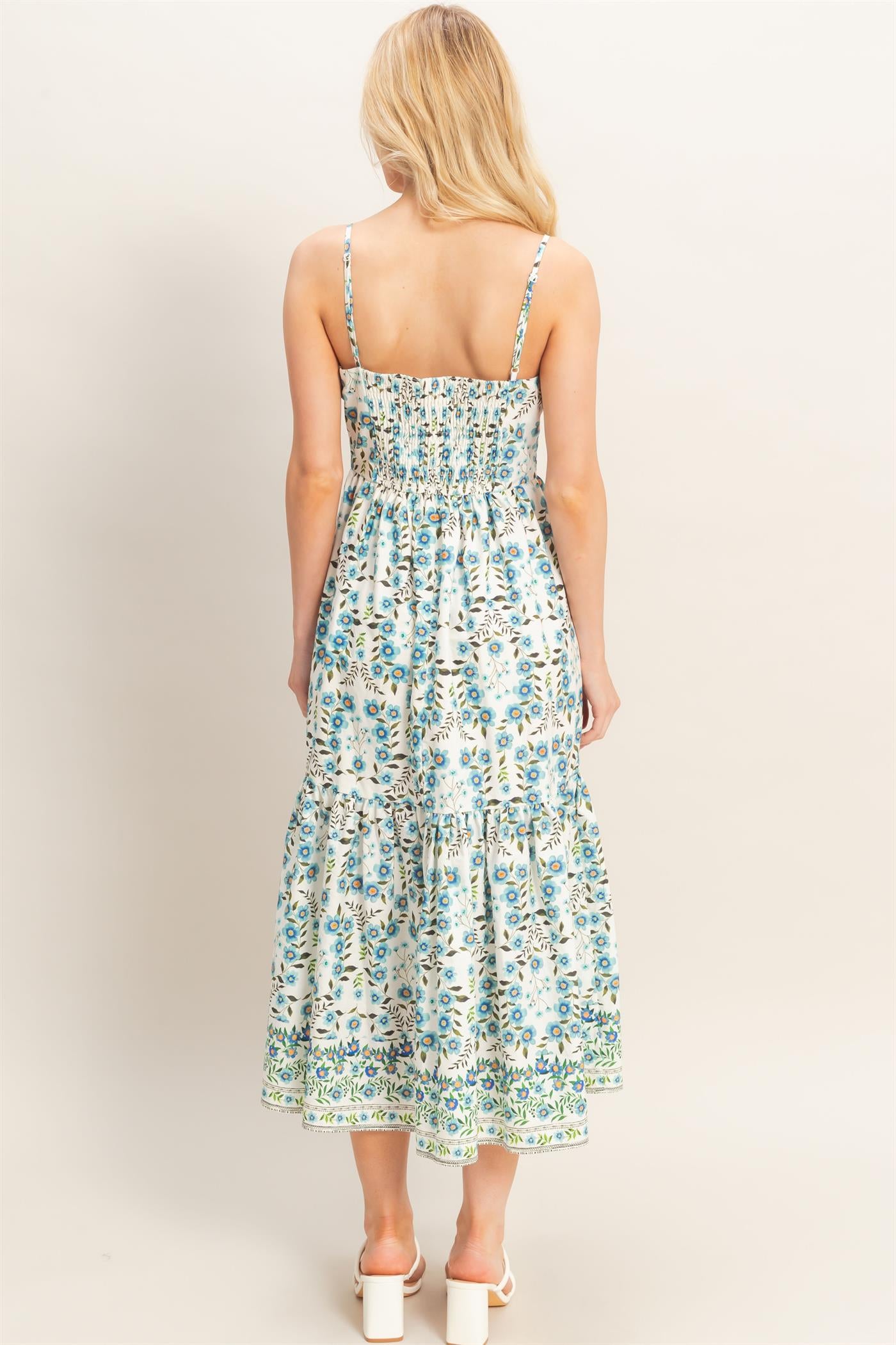 Wholesale Floral Print Spaghetti Strap Dress Dresses HF26C548 BLUE HYFVE