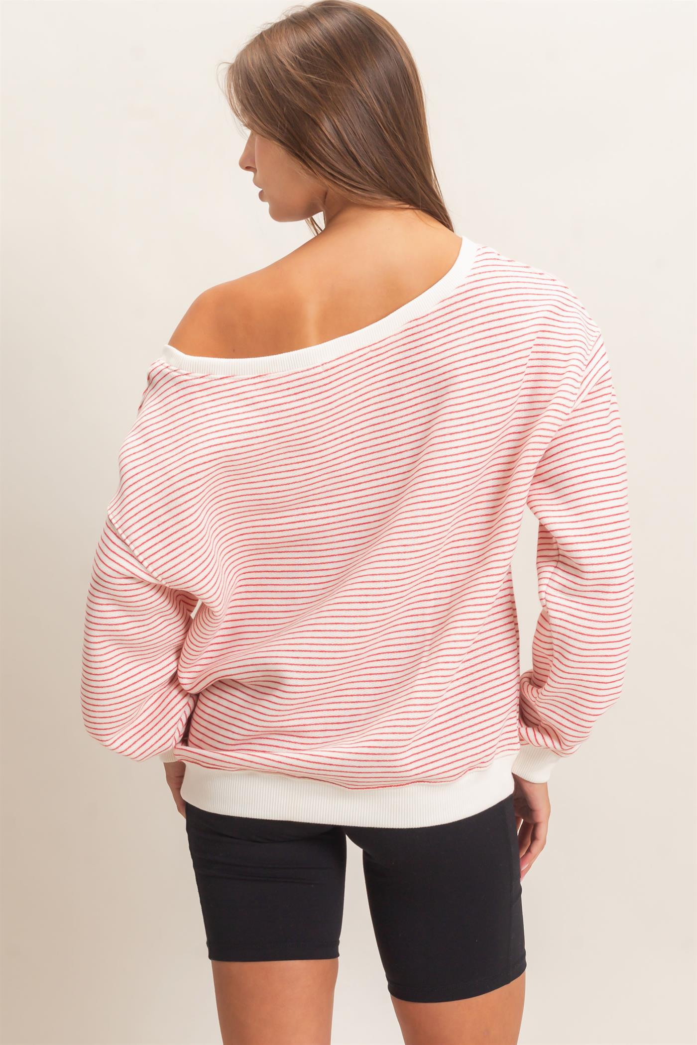 Wholesale Striped Off The Shoulder Sweatshirt Sweatshirts DZ26C881 RED DOUBLE ZERO
