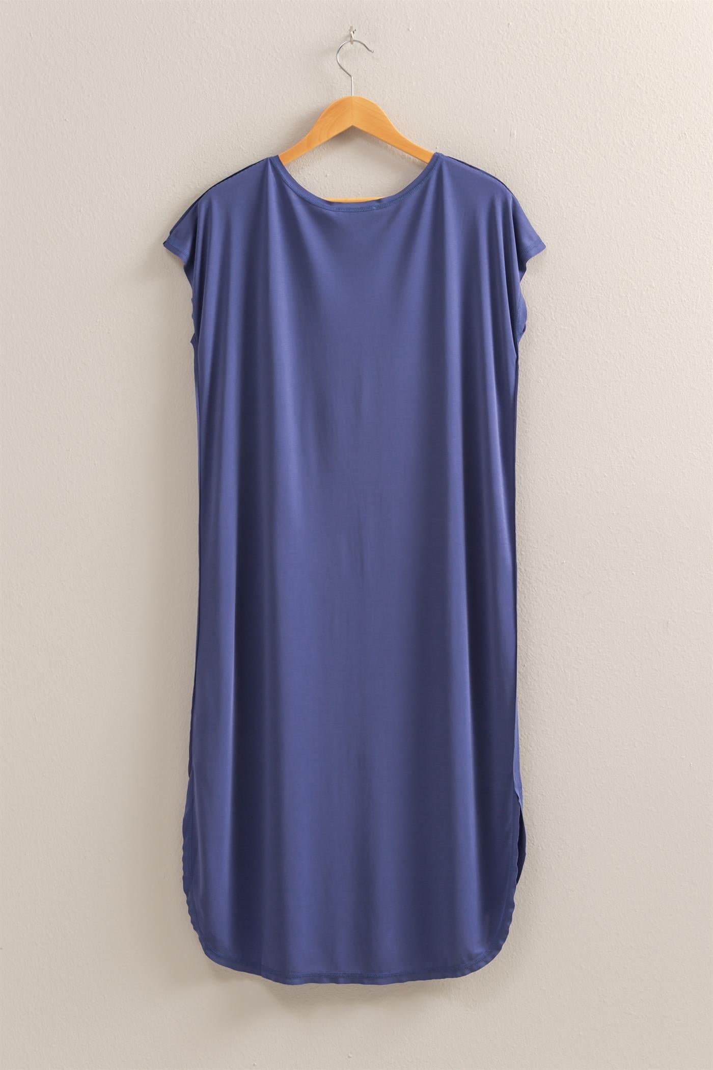 Wholesale Soft High Low Midi Dress  With Round Hem Dresses DZ25E307 DUSTY INDIGO DOUBLE ZERO