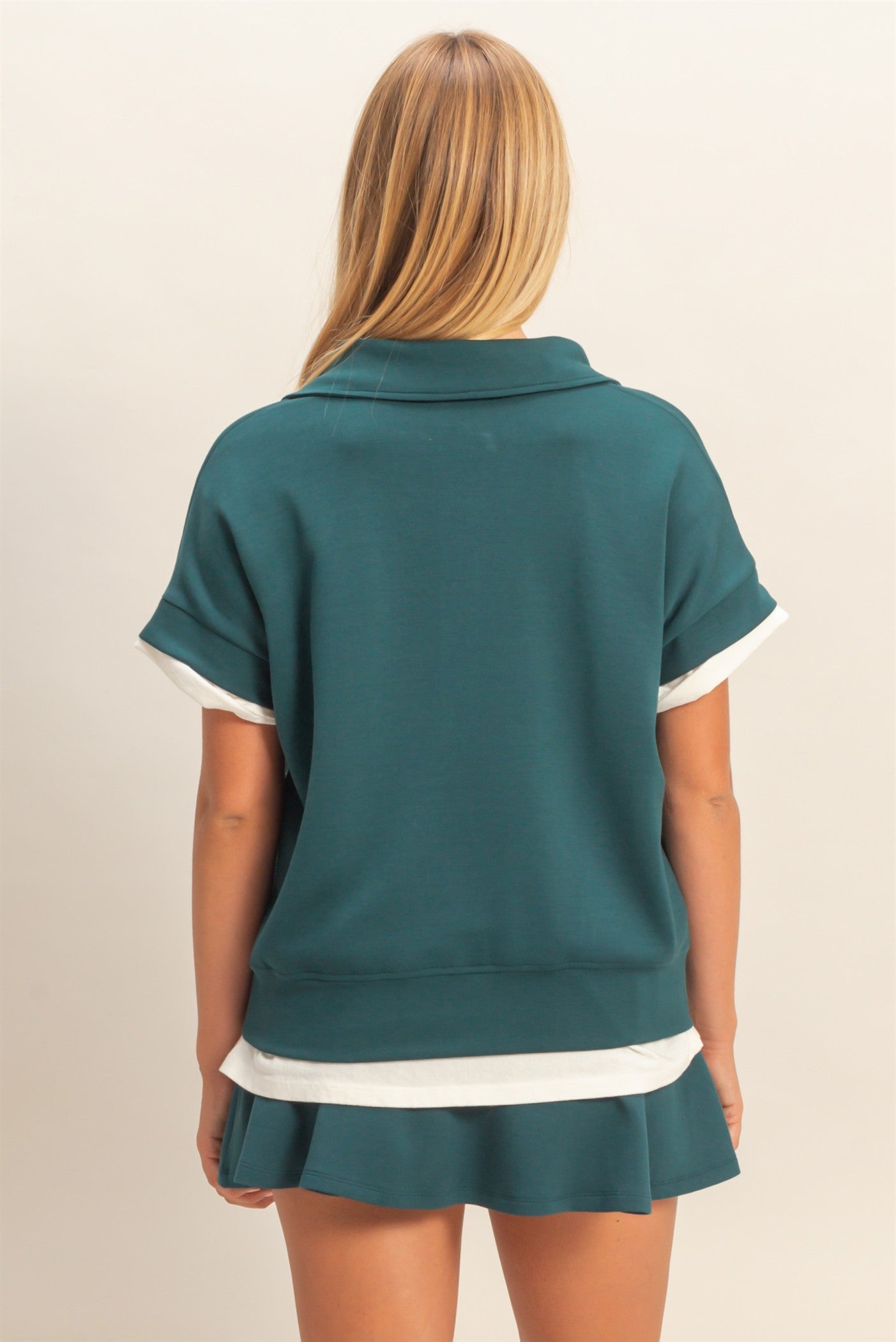 Wholesale Short Sleeve High Neck Half-Zip Top Clothing Tops DZ26C735 DEEP GREEN DOUBLE ZERO