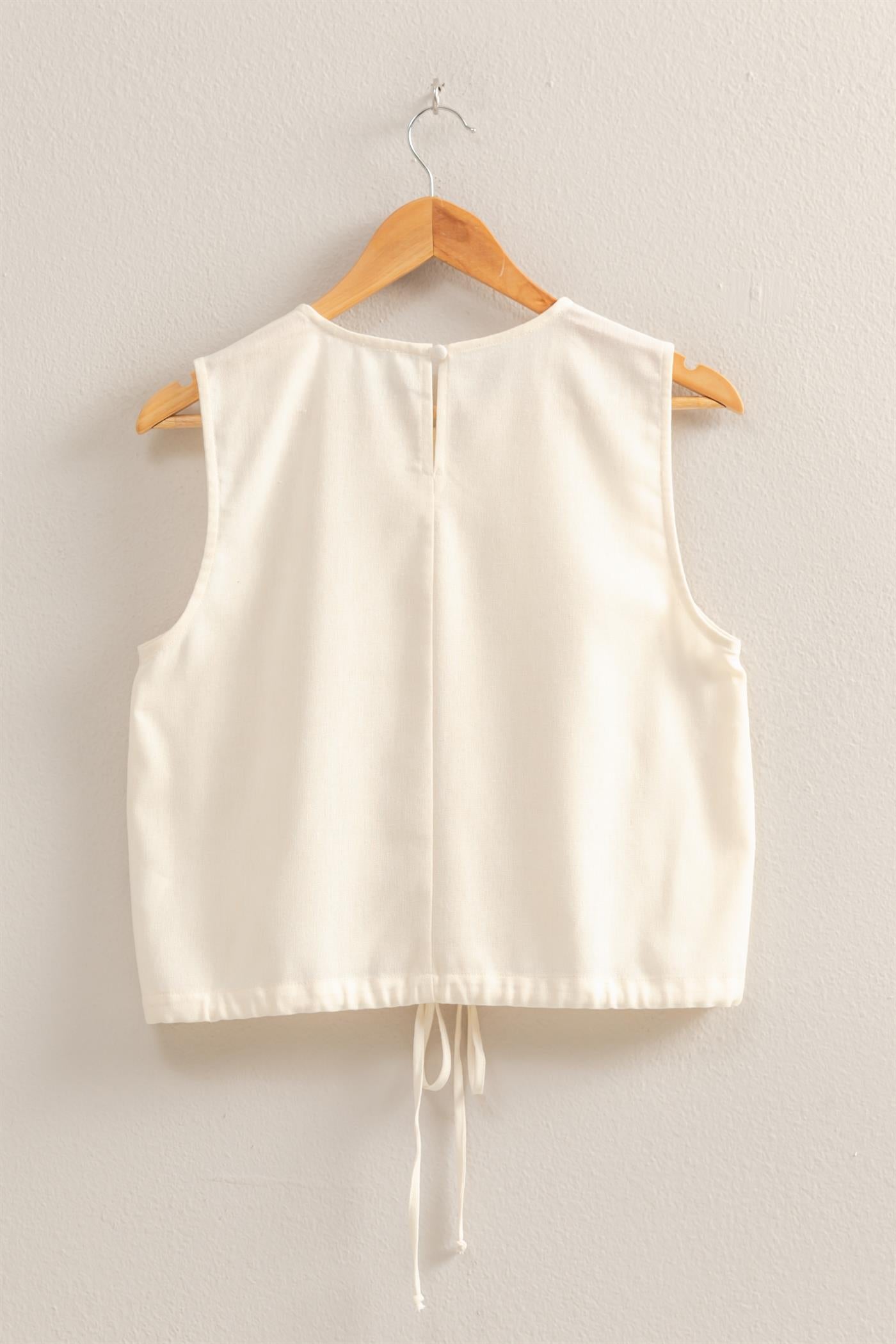 Wholesale Sand Washed Sleeveless Crop Top Clothing Tops DZ25C515 WHITE DOUBLE ZERO