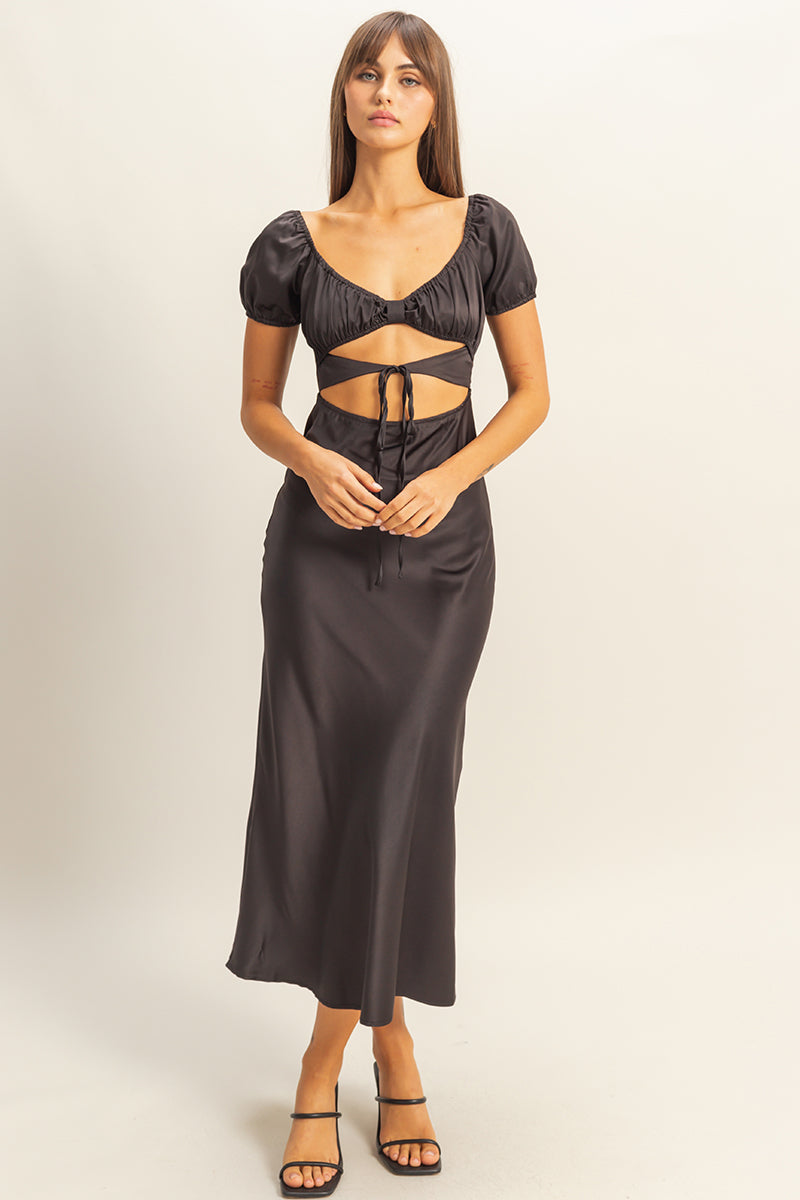 Wholesale Front Tie Maxi Dress Dresses FS22E780 BLACK HYFVE
