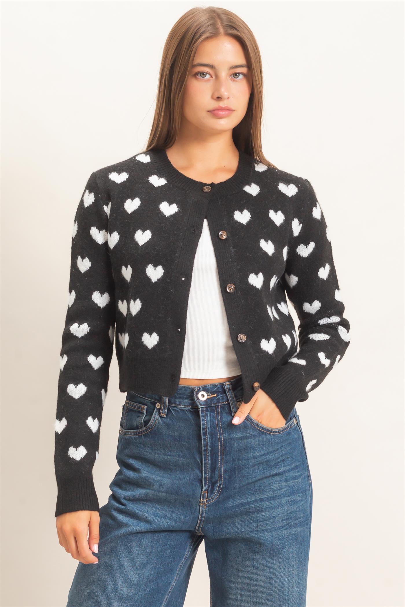 Wholesale Heart Pattern Cardigan Cardigans DZ26E320 BLACK DOUBLE ZERO