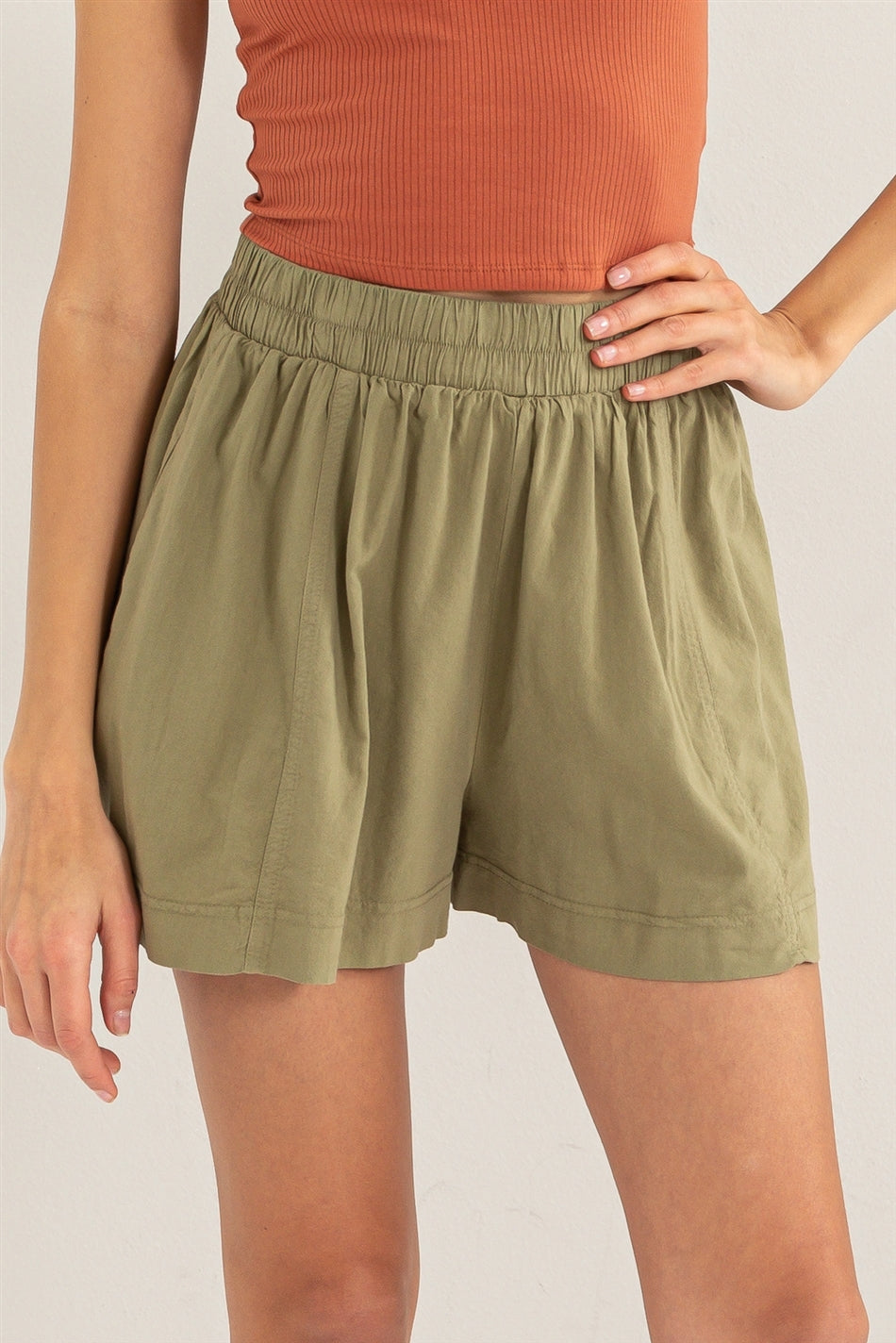 Wholesale Seam Detail High Waist Shorts Shorts DZ24A421 MOSS DOUBLE ZERO