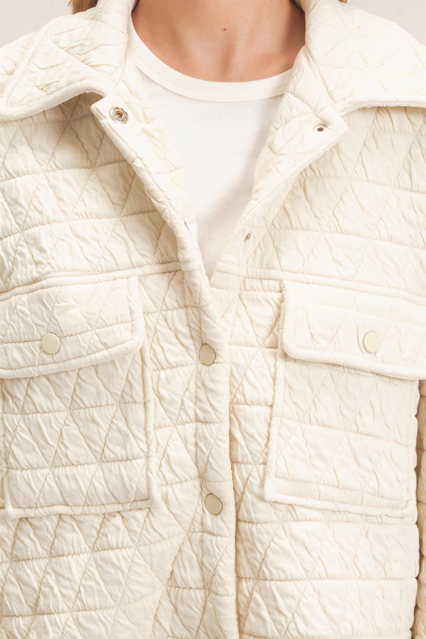Wholesale Triangle Quilted Button-Up Jacket Coats & Jackets HF26F145 IVORY DOUBLE ZERO