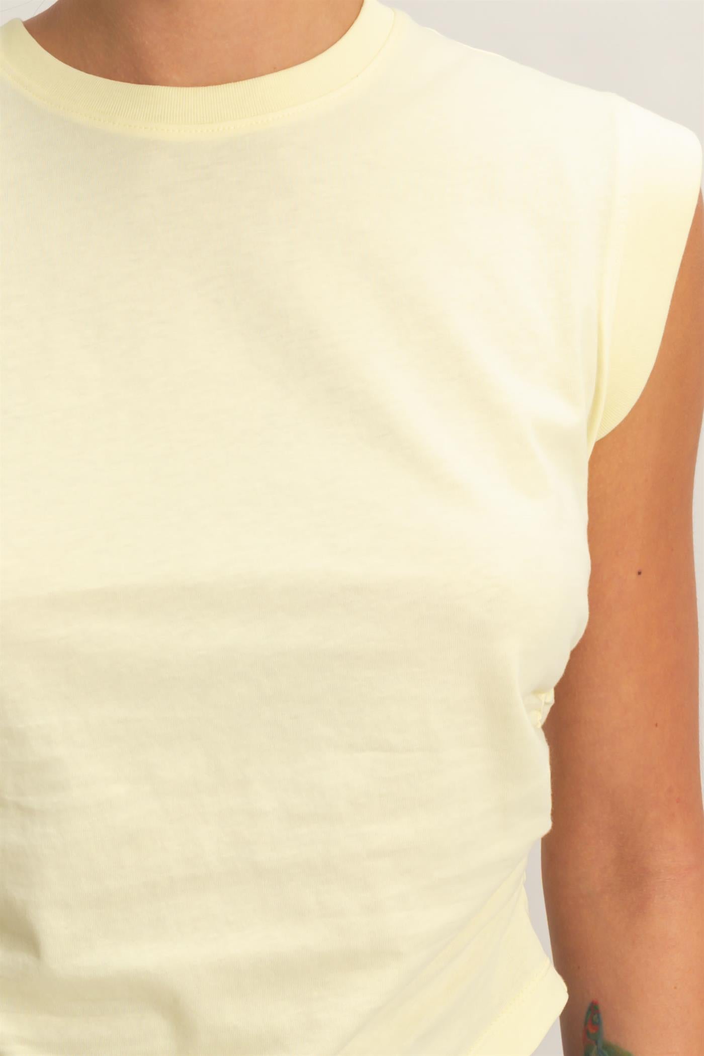 Wholesale Ruched Waist Sleeveless Cotton Top Clothing Tops DZ26C520 PALE YELLOW DOUBLE ZERO