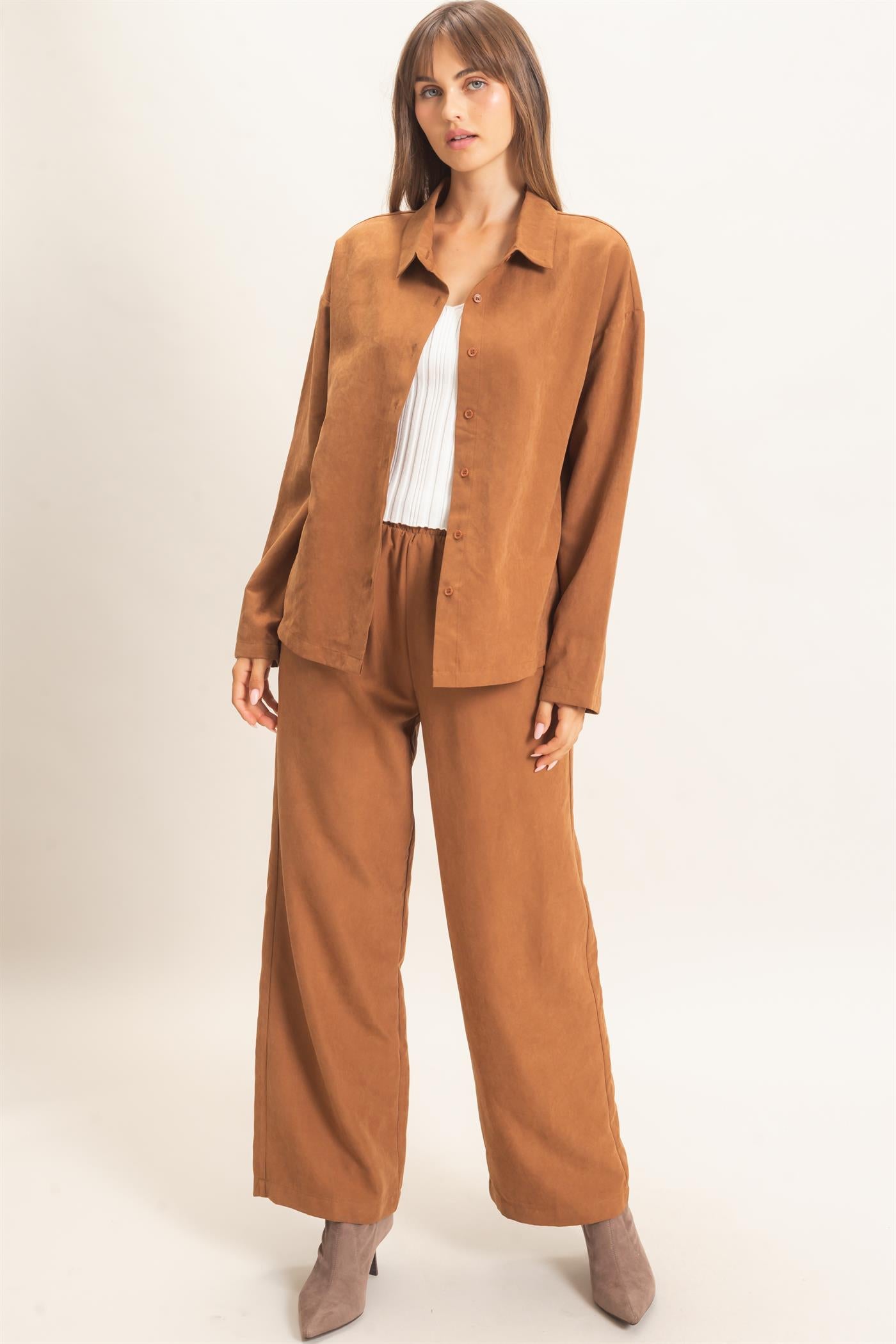 Wholesale Button-Up Shirt And Pants Set Clothing HF26C825-SET CINNAMON HYFVE