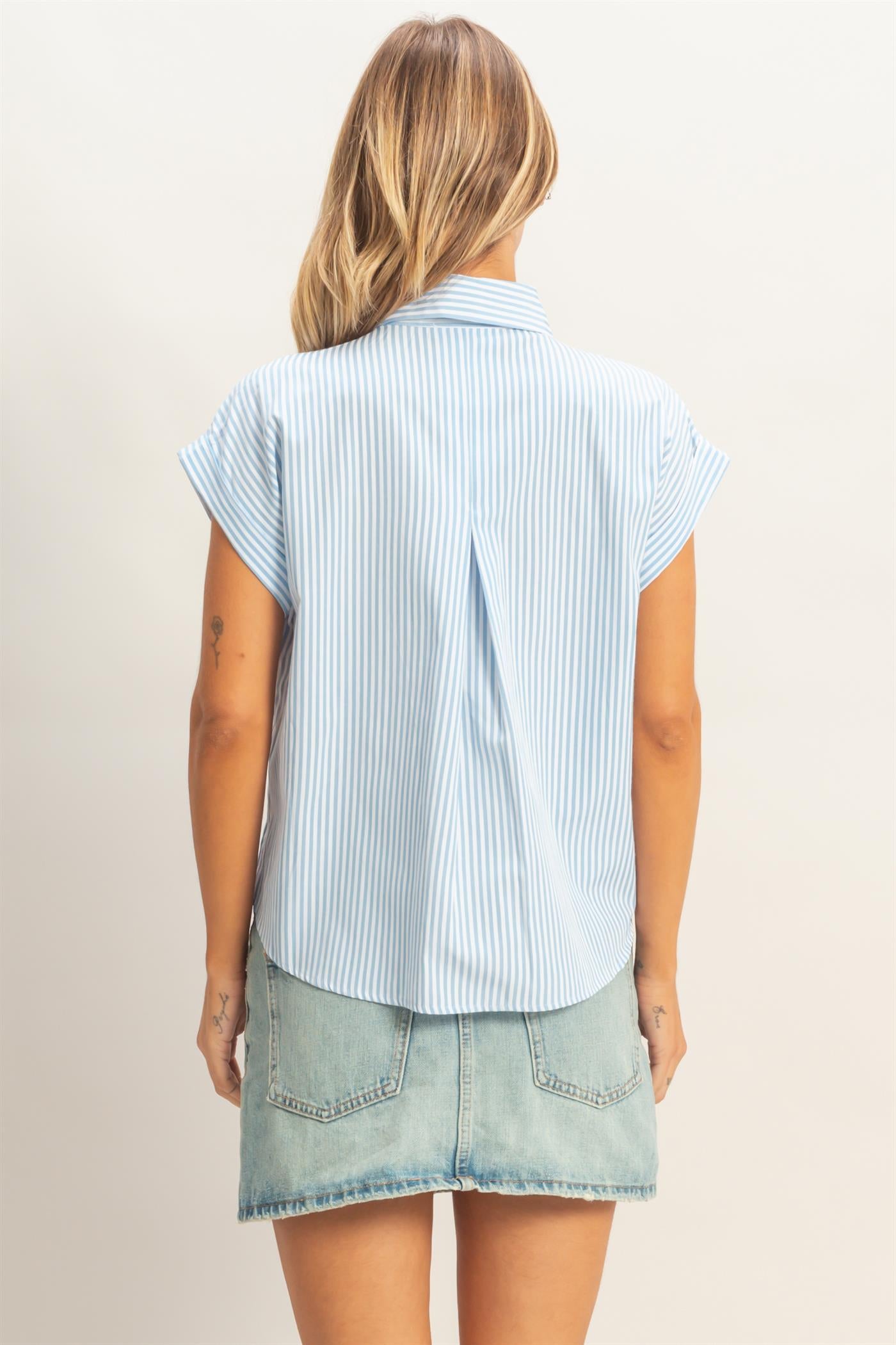 Wholesale Button-Up Striped Shirt Shirts HF26E429-D L.BLUE HYFVE