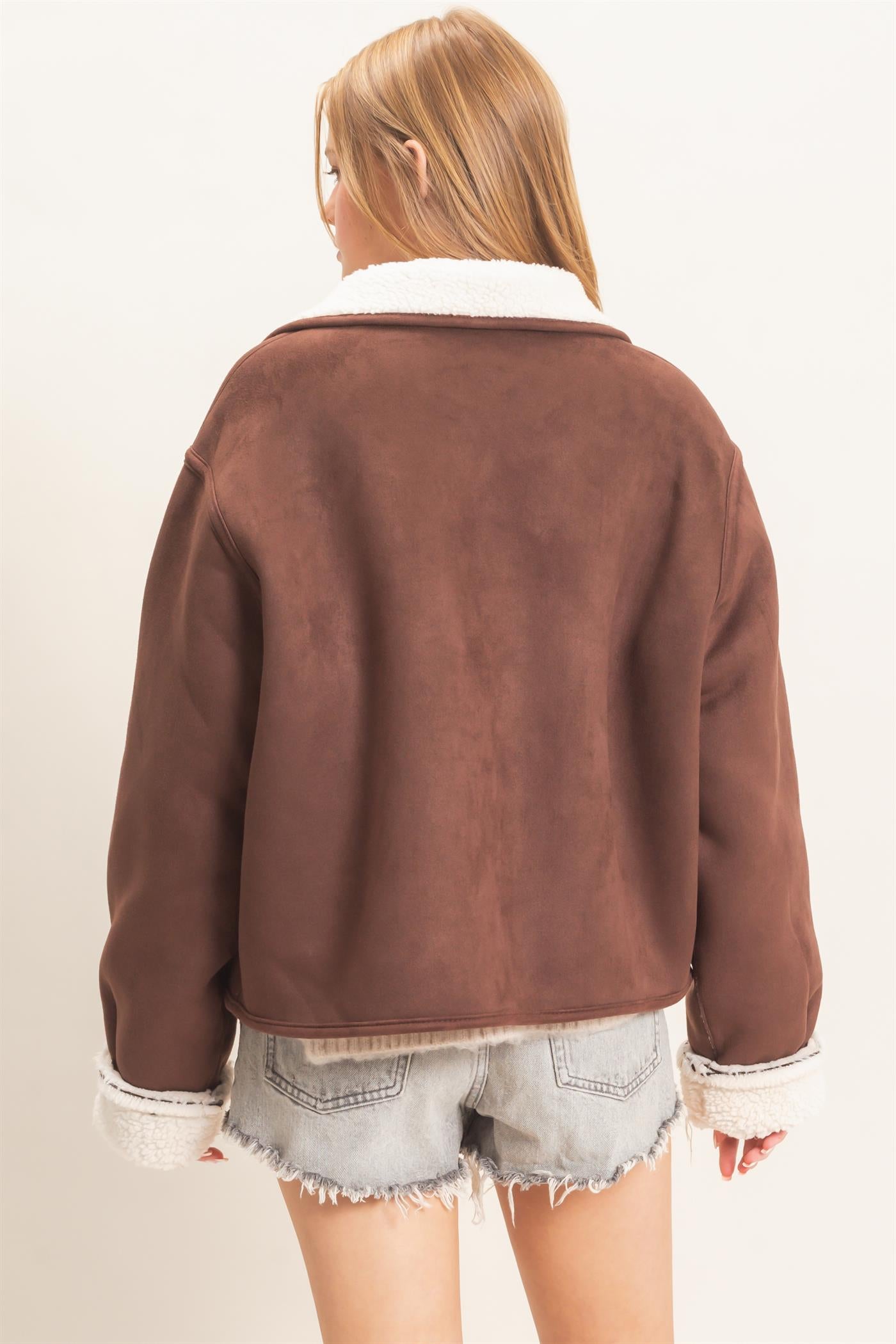 Wholesale Reversible Faux Suede & Sherpa Jacket Coats & Jackets HF26E718 CHESTNUT HYFVE