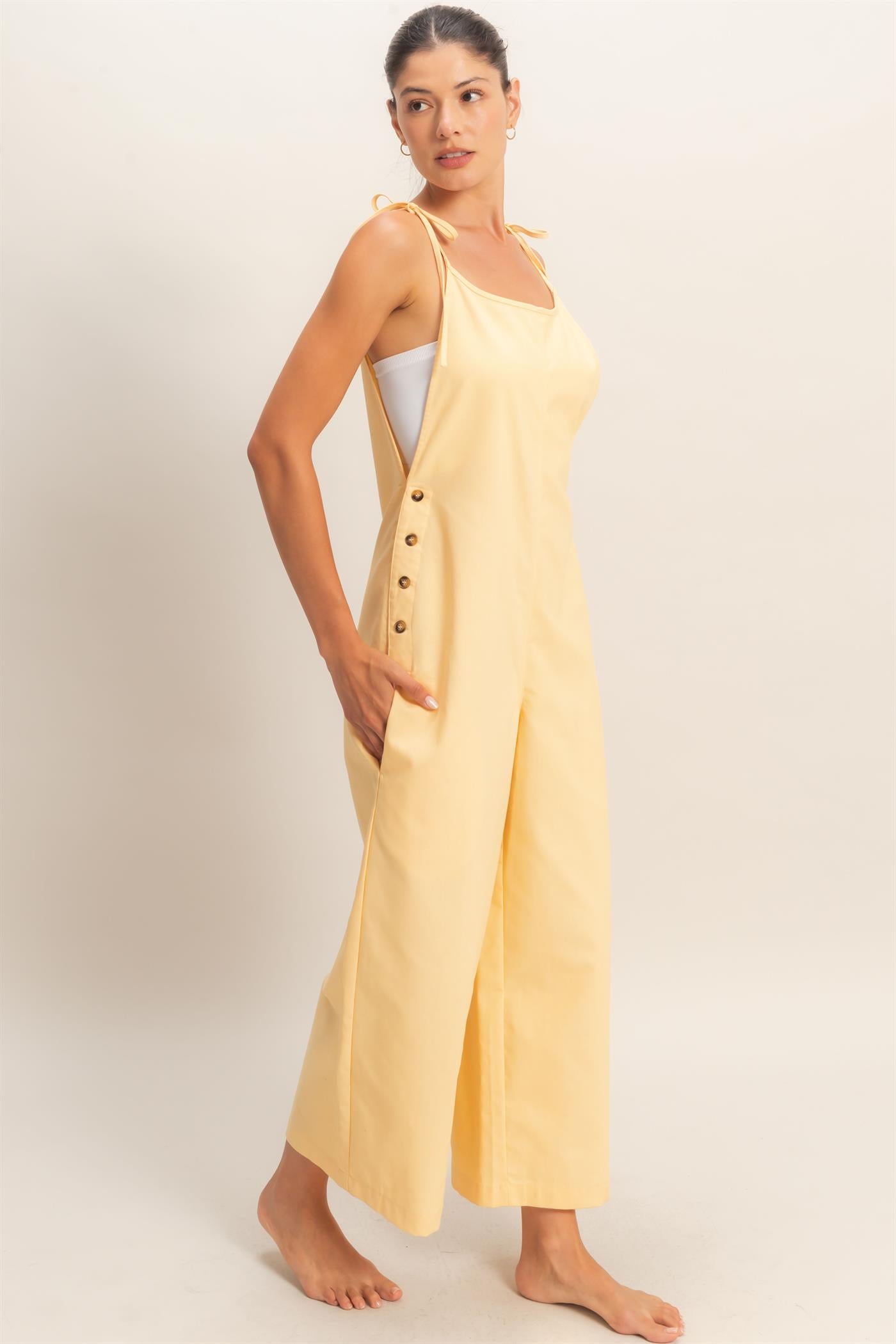 Wholesale Adjustable Strap Jumpsuit Clothing HF26A799 LIGHT YELLOW HYFVE